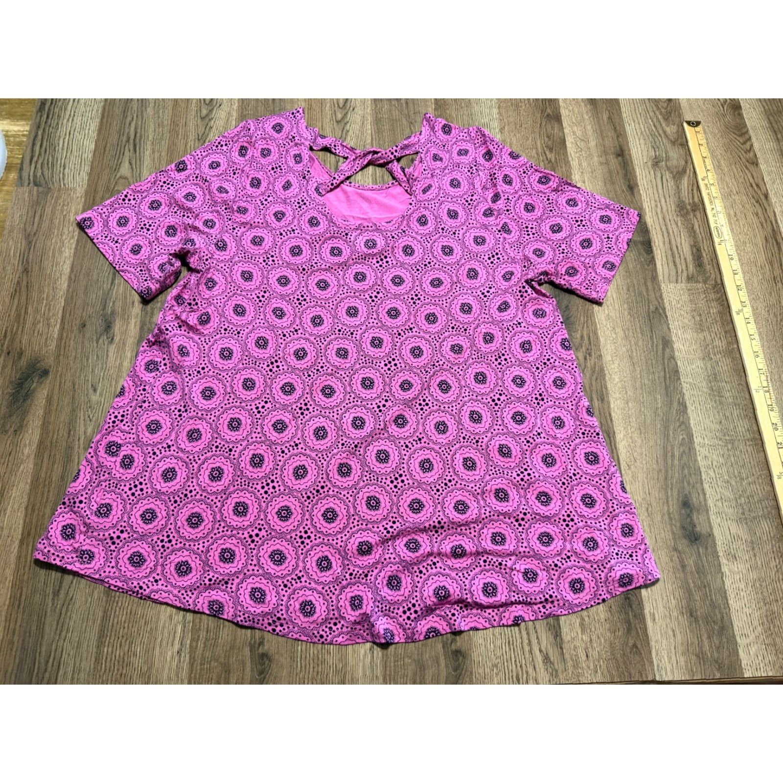 Vintage Lane Bryant Shirt Women's Plus Size 14/16 Black Pink Printed Short Sleeve Shirt Size XL / US 12-14 / IT 48-50 - 2 Thumbnail