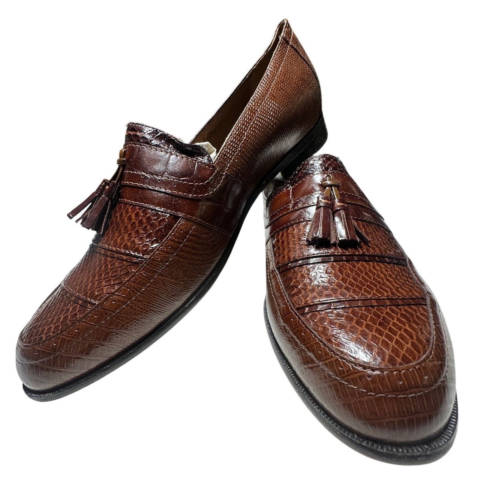Stacy Adams Stacy Adams Loafers Mens 13 Cognac NWT Snake Leather Shoes Size US 13 / EU 46 - 4 Thumbnail