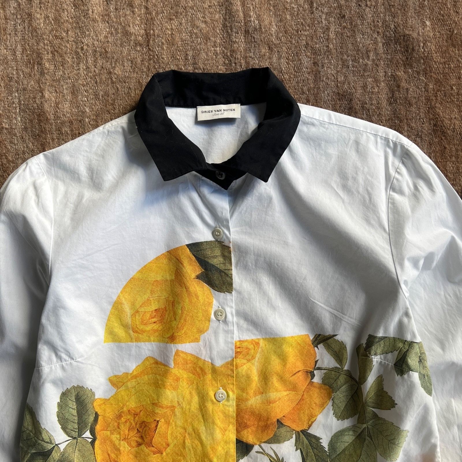 Dries Van Noten Dries Van Noten Women’s Button-Up White Yellow Rose Floral P Size S / US 4 / IT 40 - 2 Thumbnail