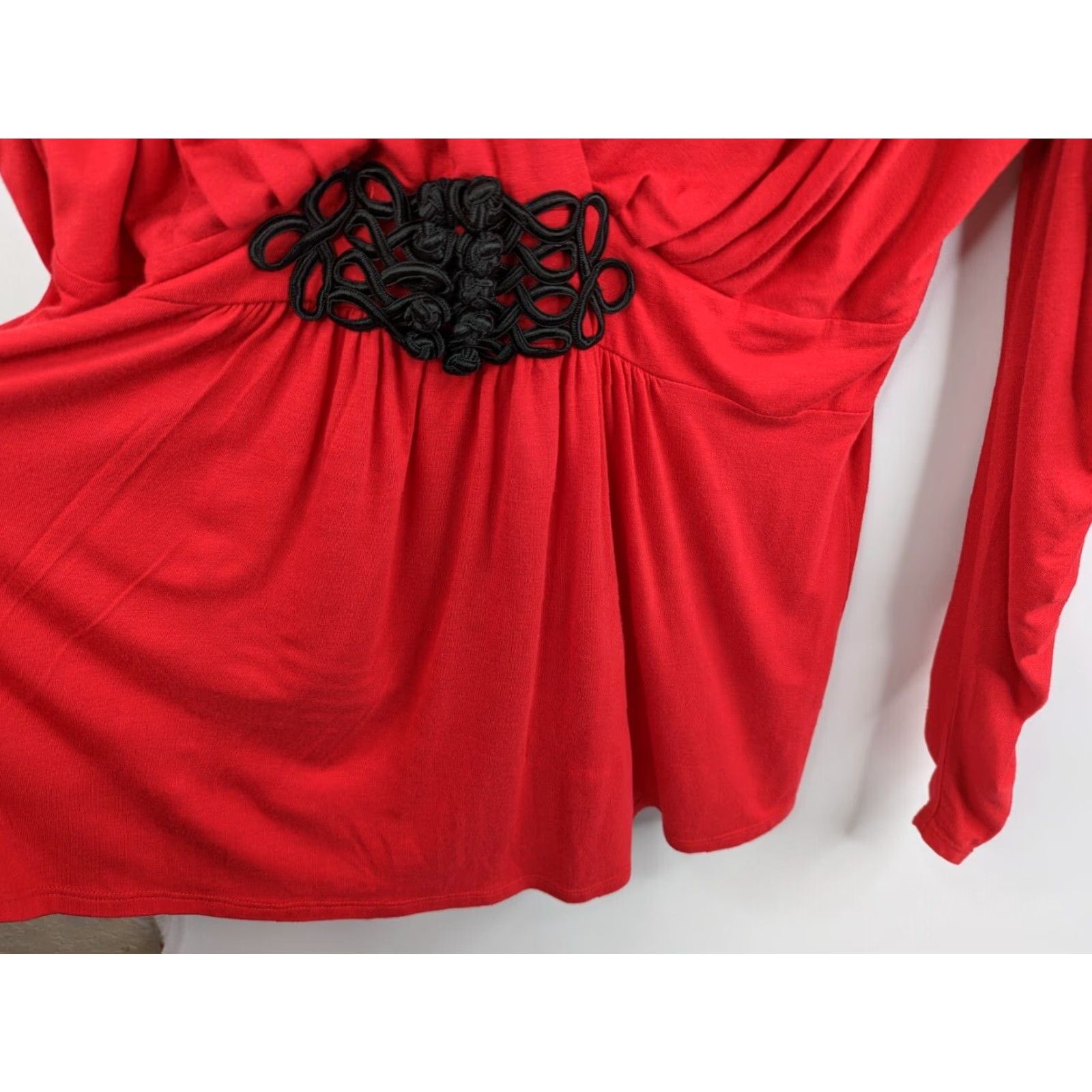 Soft Surroundings Soft Surroundings Tunic Shirt Womens XL Red V-Neck Long Sleeve Ruched Black Accent Size XL / US 12-14 / IT 48-50 - 3 Thumbnail