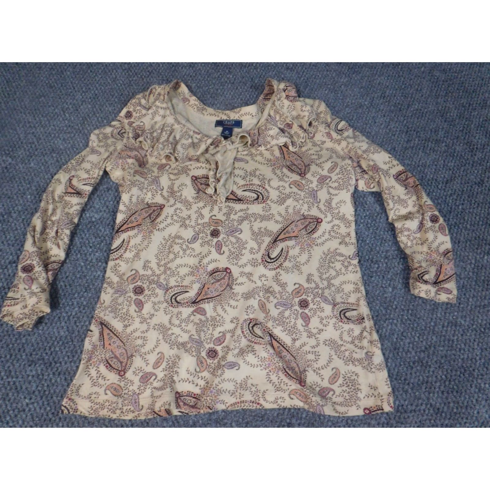 Chaps Chaps Blouse Women's Medium Beige Floral Stretch Top Crew Neck Pullover Casual Button Size M / US 6-8 / IT 42-44 - 2 Thumbnail