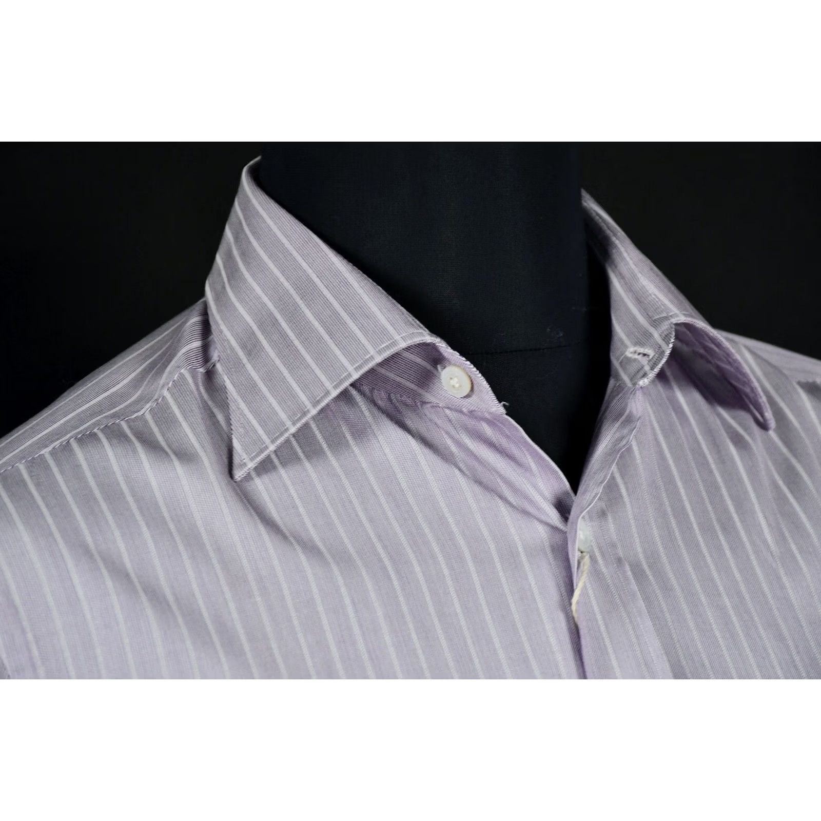 Kiton Kiton Dress Shirt Striped Cotton Long Sleeve 16/41 Lily White 16/41 Mens Classic Shirt Size 42R - 5 Thumbnail