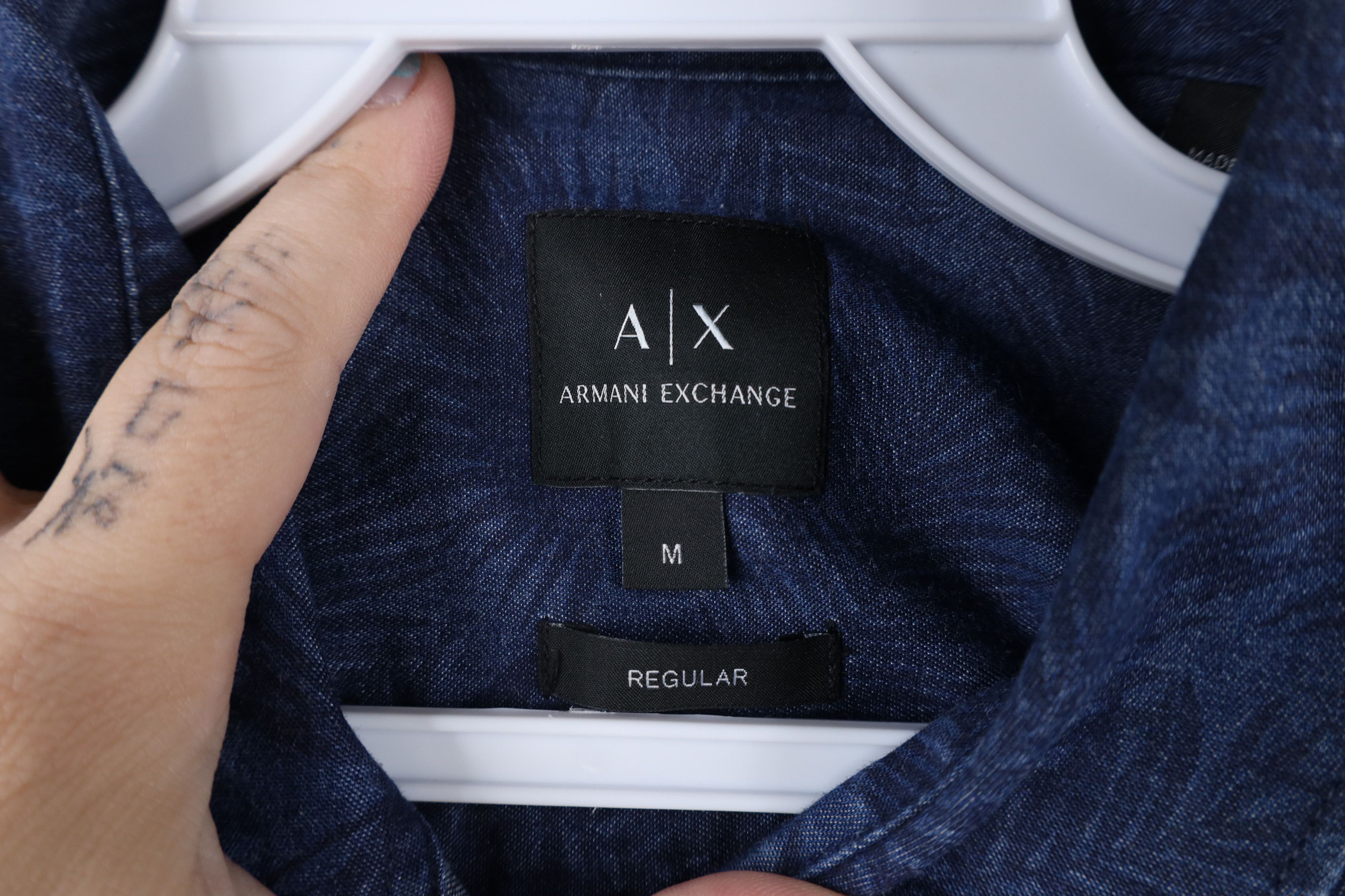 Armani Exchange × Vintage Armani Exchange Fit Palm Tree Leaf Denim Button Shirt Blue Size US M / EU 48-50 / 2 - 4 Thumbnail