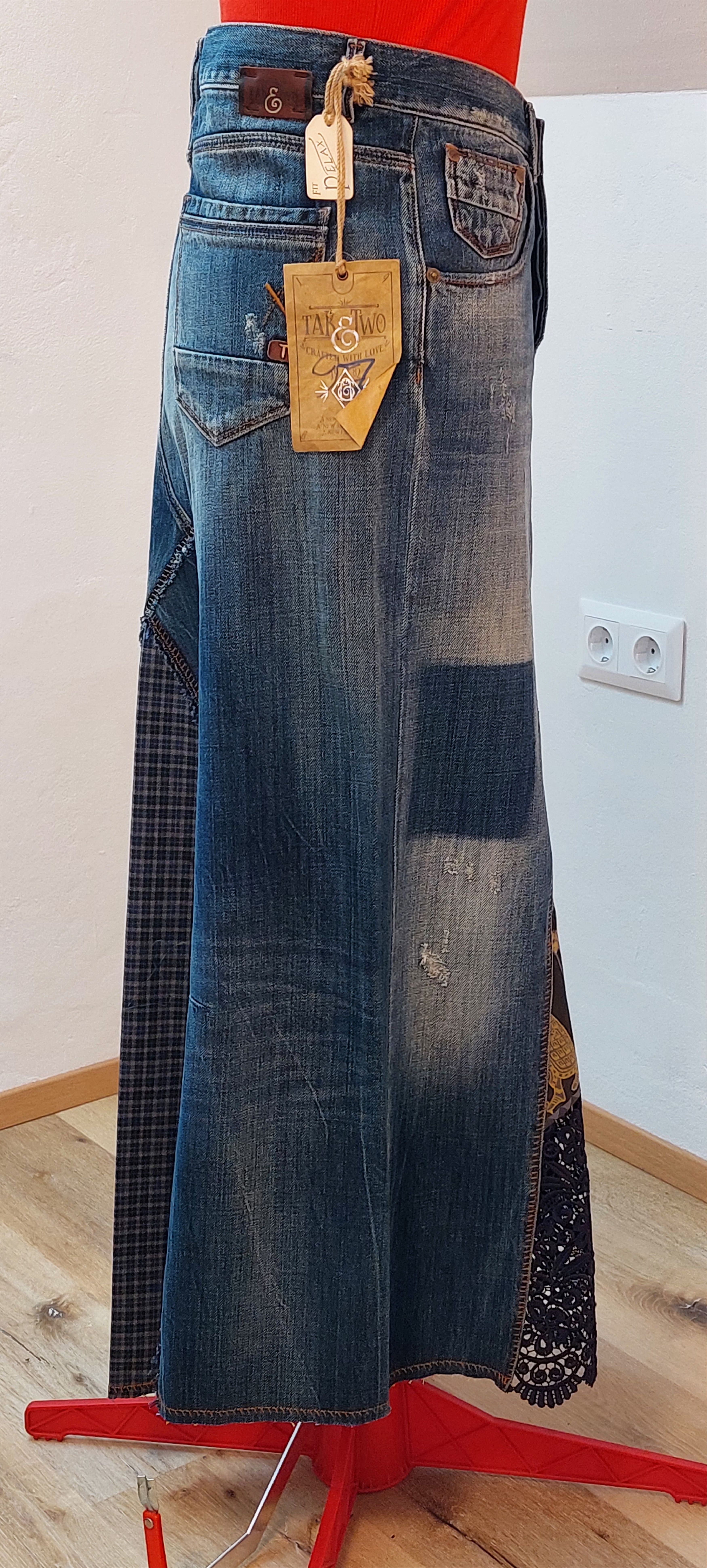 Vintage Y2K Reconstructed Denim Maxi Skirt 31" Size 31" - 12 Thumbnail