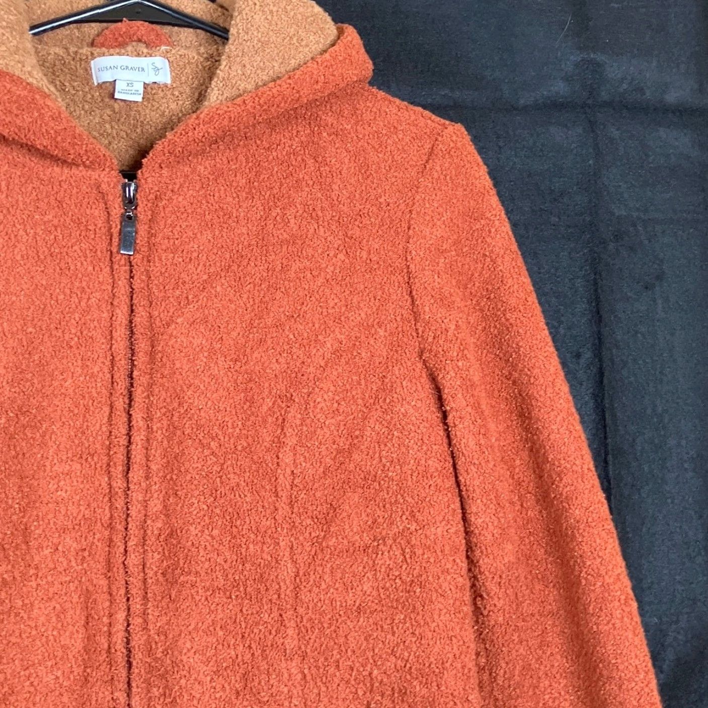 Vintage Susan Graver Womens Coat Orange Hooded Full Zip Faux Leather Trim Fleece XS Size XS / US 0-2 / IT 36-38 - 5 Thumbnail