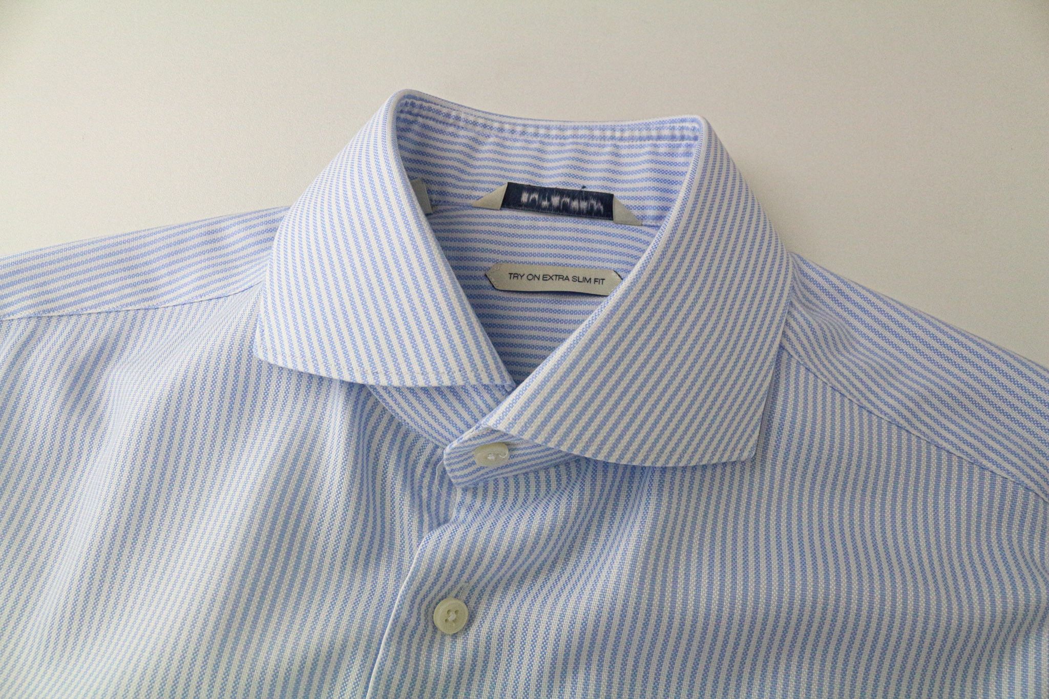Suitsupply 40/15 3/4 Extra Slim Blue Cotton Stripe Shirt 79184 Size 40R - 3 Thumbnail
