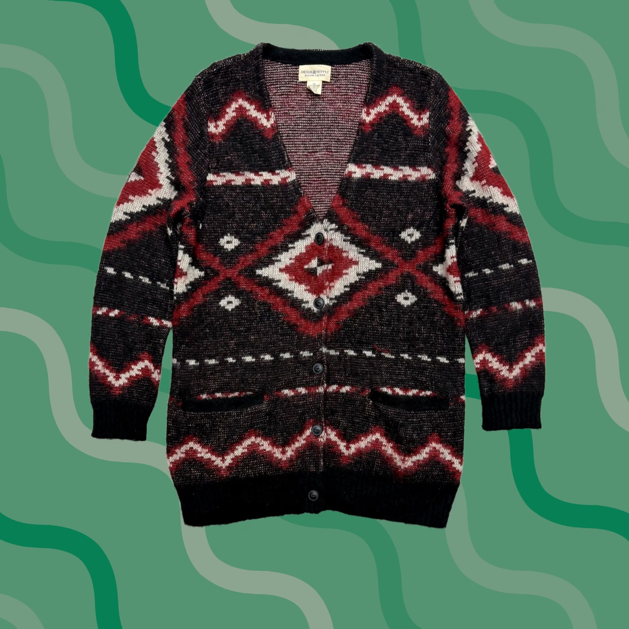 Vintage VINTAGE? No. Denim & Supply Ralph Lauren Cardigan Sweater Womens Large Black Aztec Western (adjusted to fit rules) Size L / US 10 / IT 46 - 1 Thumbnail
