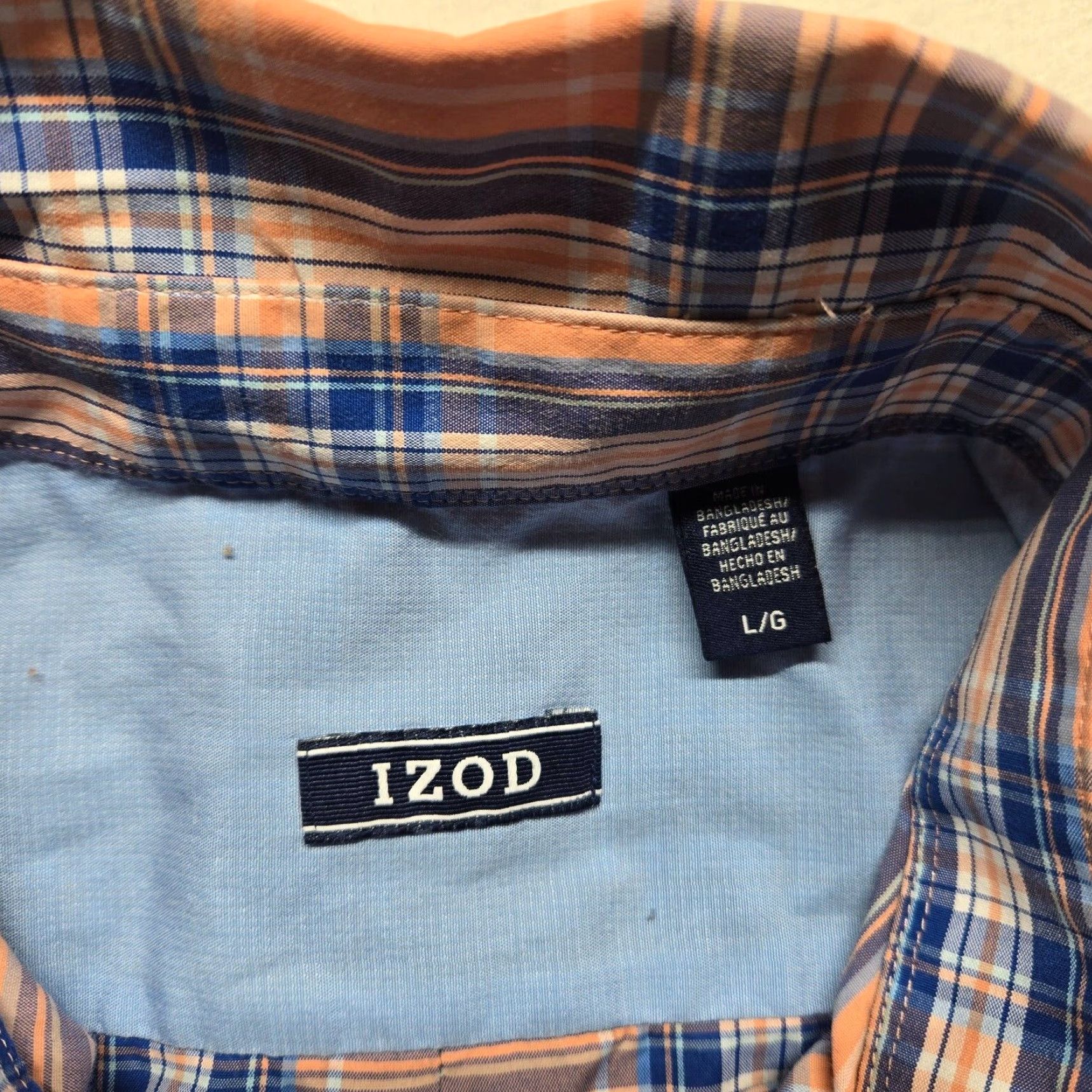 Izod VINTAGE IZOD Men's Short Sleeve Button-Up Shirt Plaid Blue Orange 100% Cotton Casual L Size US L / EU 52-54 / 3 - 3 Thumbnail