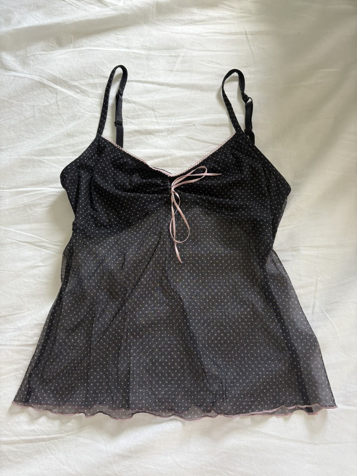 Vintage Vintage Navy and Pink Polka Dot Mesh Cami Top Size XS / US 0-2 / IT 36-38 - 2 Thumbnail