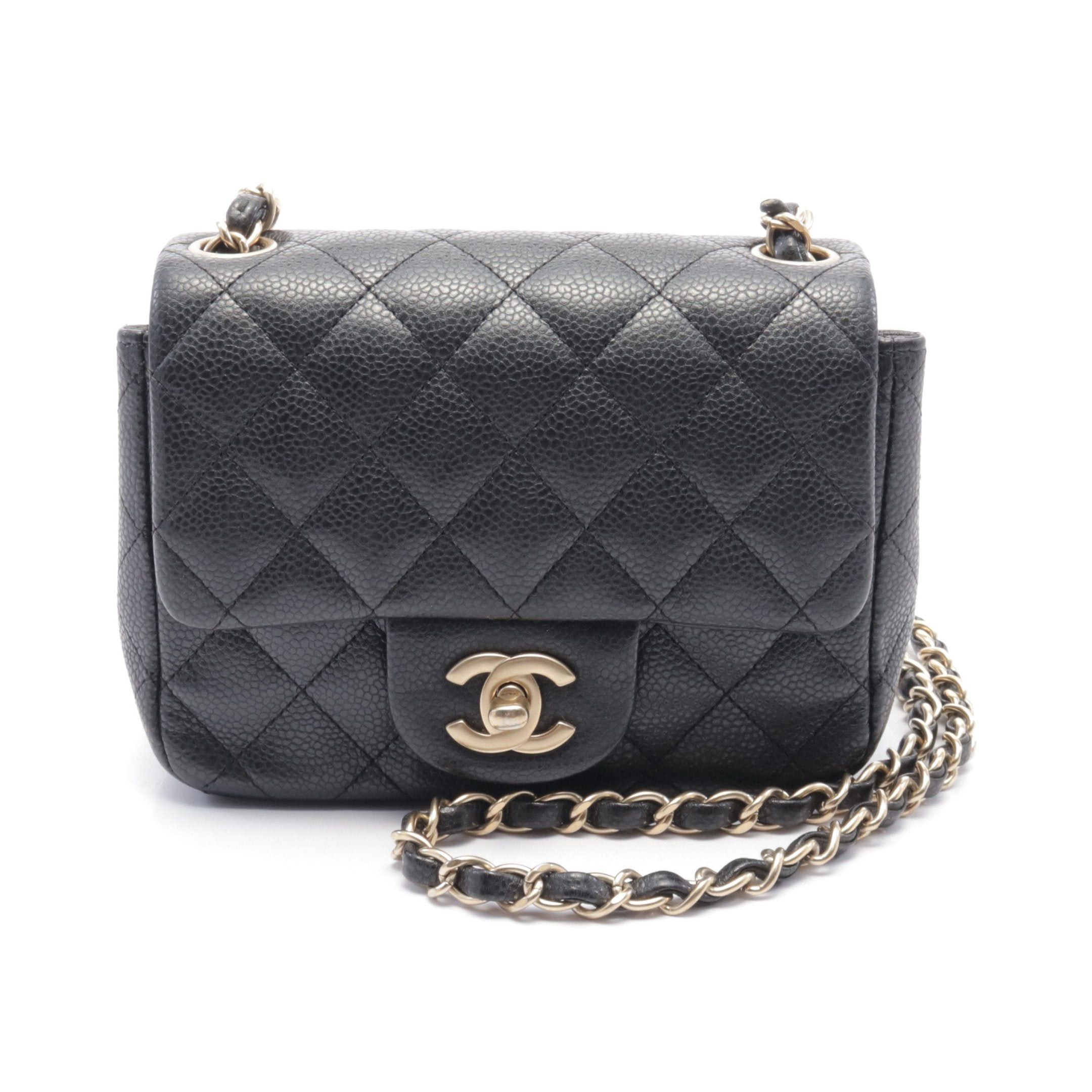 Chanel Mini Matelasse Chain Shoulder Bag Caviar Skin Black Gold Hardware