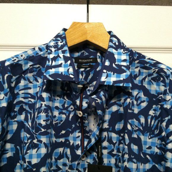 BUGATCHI BUGATCHI MENS NEW BLUE 100%COTTON CASUAL SHIRT SIZE: XL Size US XL / EU 56 / 4 - 1 Thumbnail
