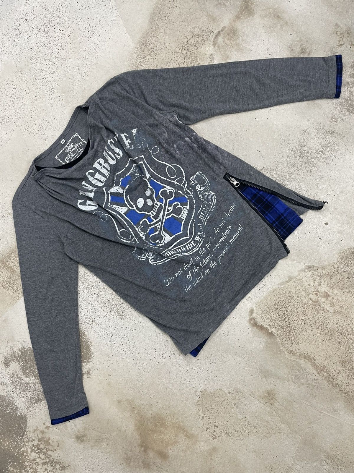 Japanese Brand Gangbuster Tartan Blue Y2K Punk Skull Layer Tee Size XS / US 0-2 / IT 36-38 - 3 Thumbnail