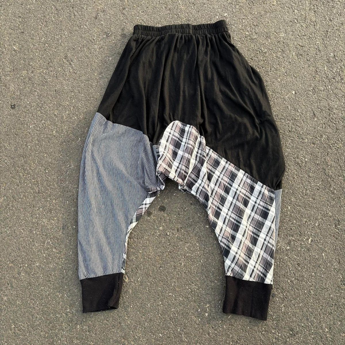 Japanese Brand LONGDENG Patchwork Drop Crotch Pants Plaid Stripe Size US 30 / EU 46 - 3 Thumbnail