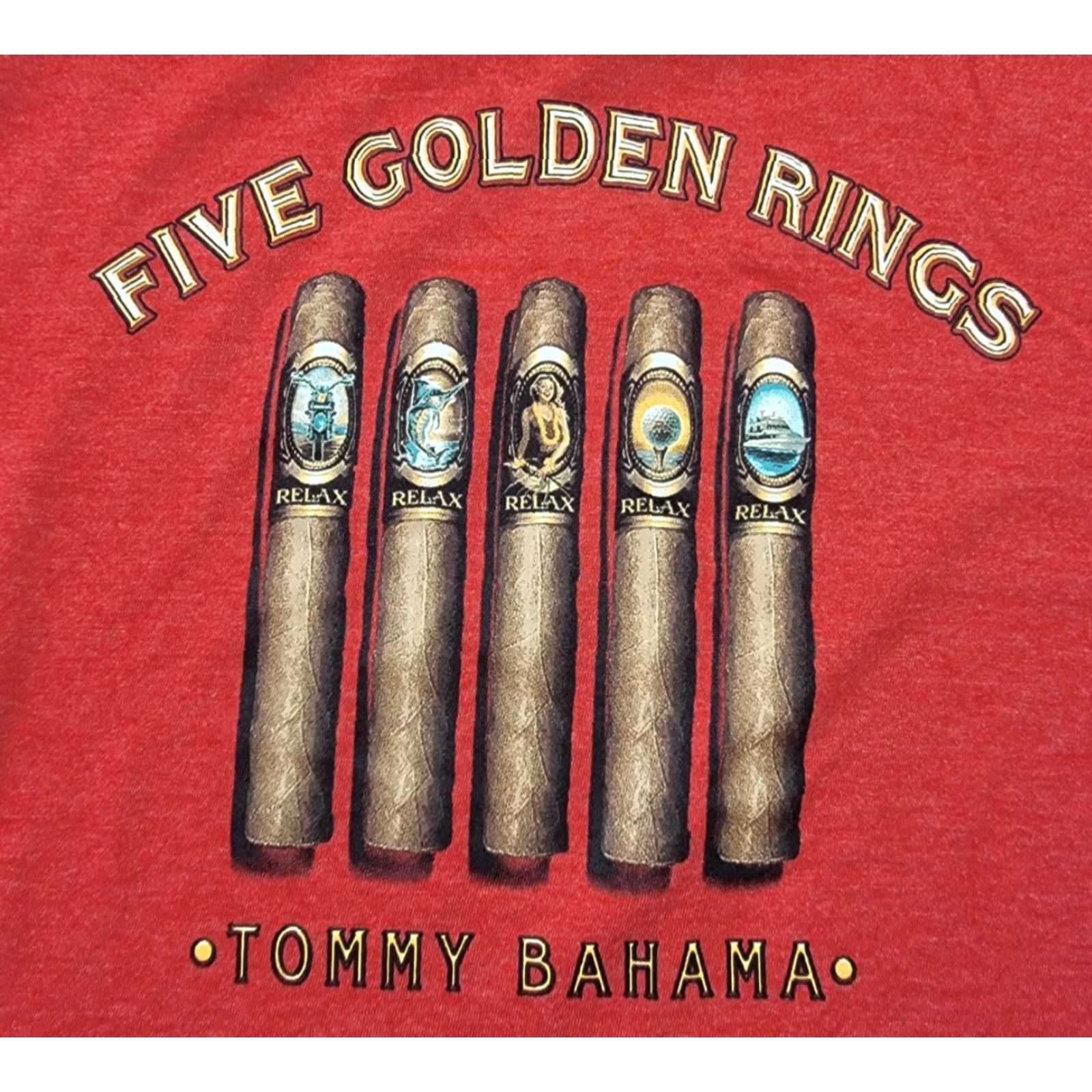 Tommy Bahama Tommy Bahama Shirt Mens M Red Five Golden Rings Cigar Graphic Short Sleeve T-Shirt Size US M / EU 48-50 / 2 - 2 Thumbnail