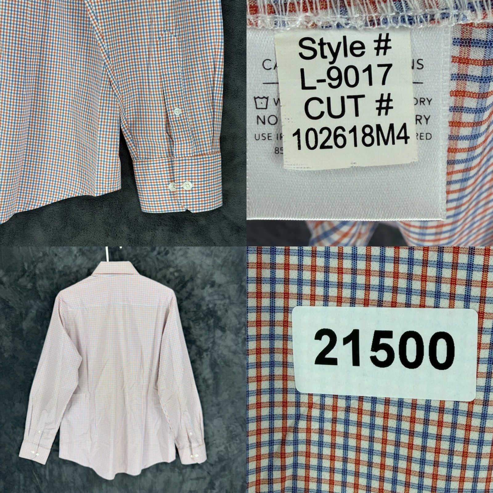 Mizzen+Main Mizzen+Main Leeward Dress Shirt Mens L Slim Fit Orange Blue Check L-9017 Size 42R - 8 Thumbnail