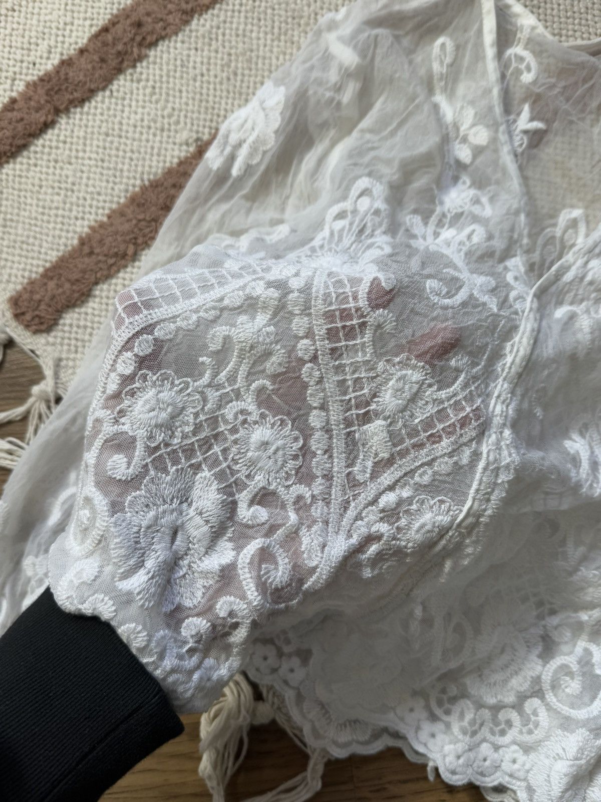 Other VINTAGE GUIPURE LACE RUCHES MESH LONG SLEEVE Size S / US 4 / IT 40 - 4 Thumbnail