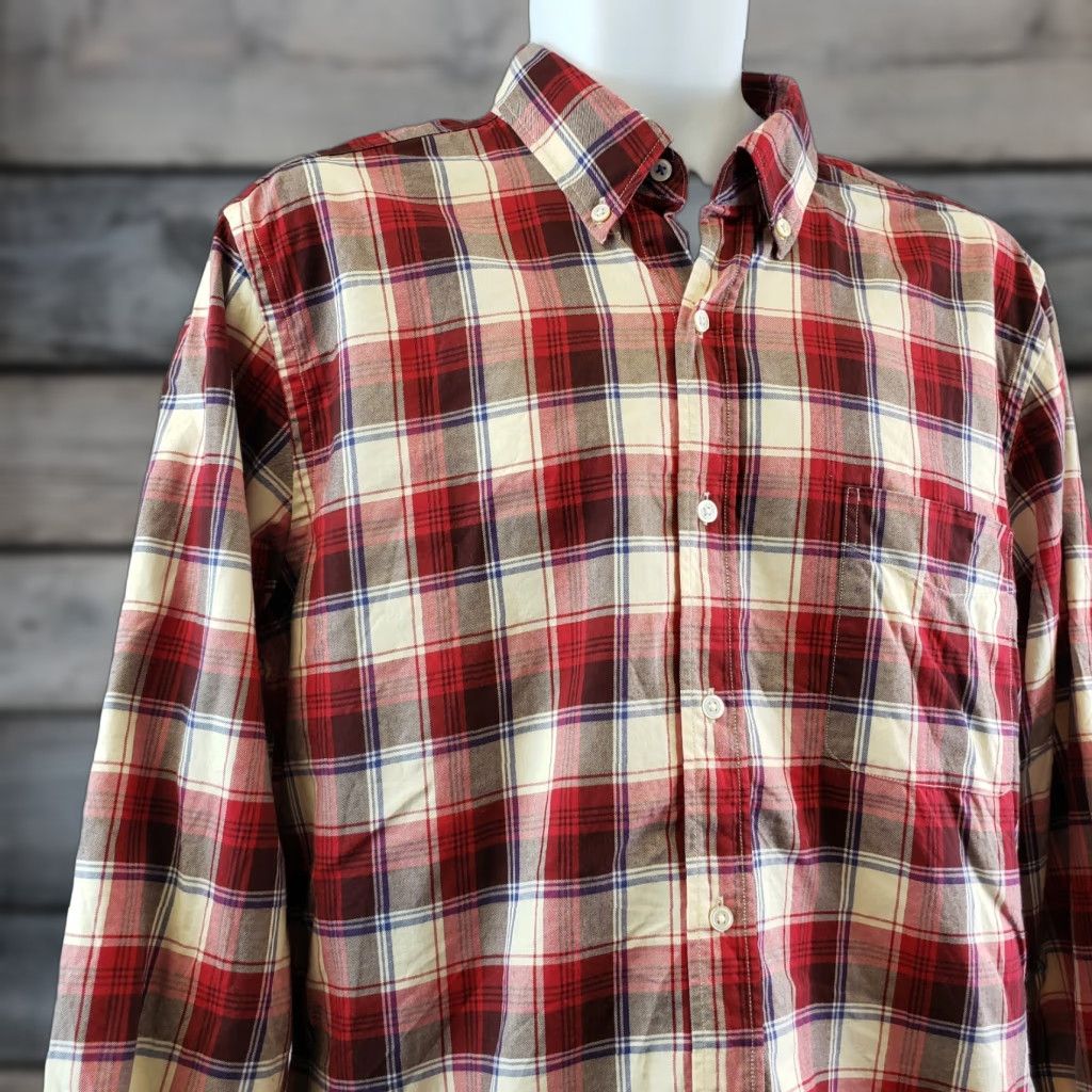 J.McLaughlin J McLaughlin Mens Trim Fit Shirt Sz Large Red Blue Plaid Long Sleeve Cotton Shirt N./a Size US L / EU 52-54 / 3 - 1 Thumbnail