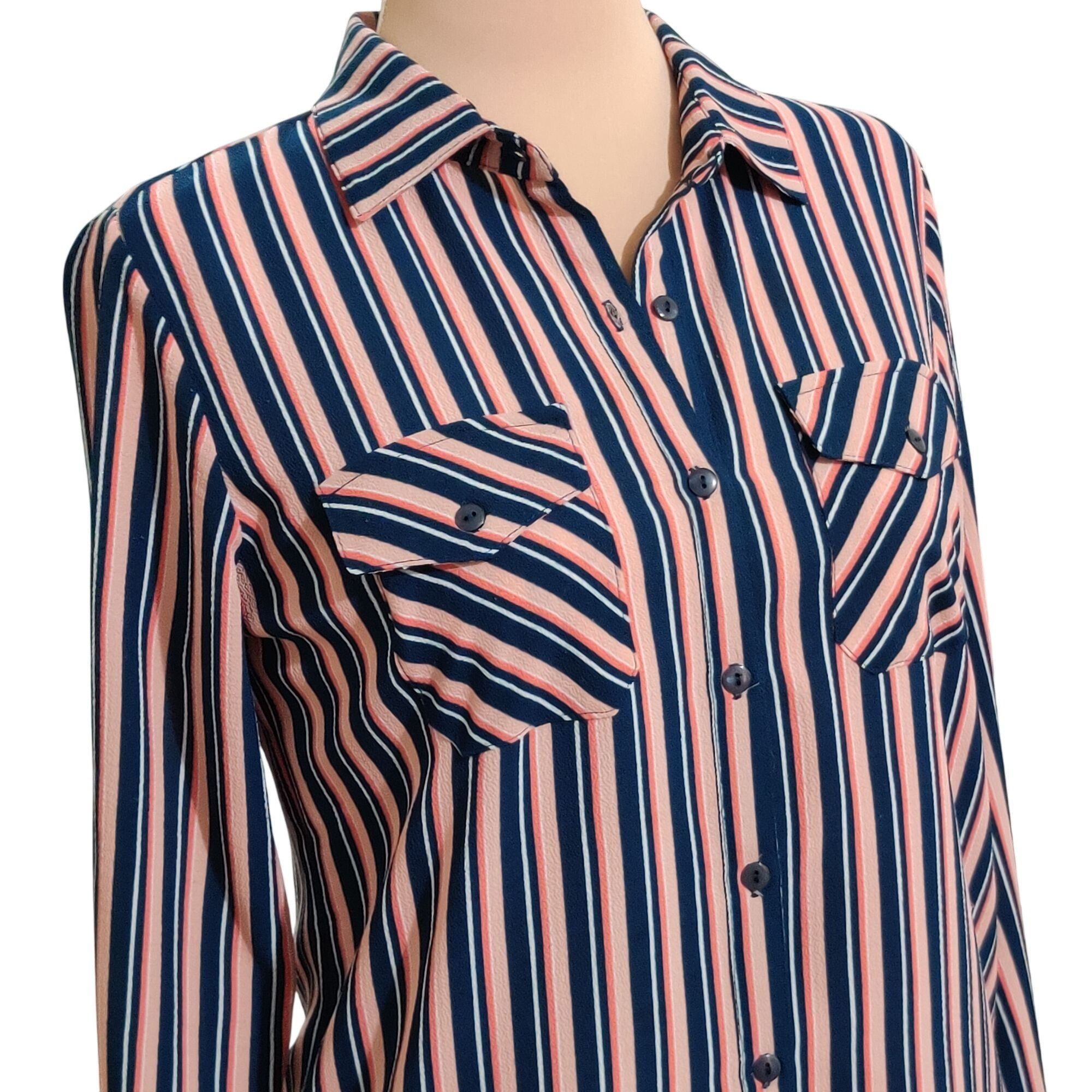 Other Lynn Ryan L Striped Button Up Shirt Navy Pink Long Sleeve Ca Size L / US 10 / IT 46 - 2 Thumbnail
