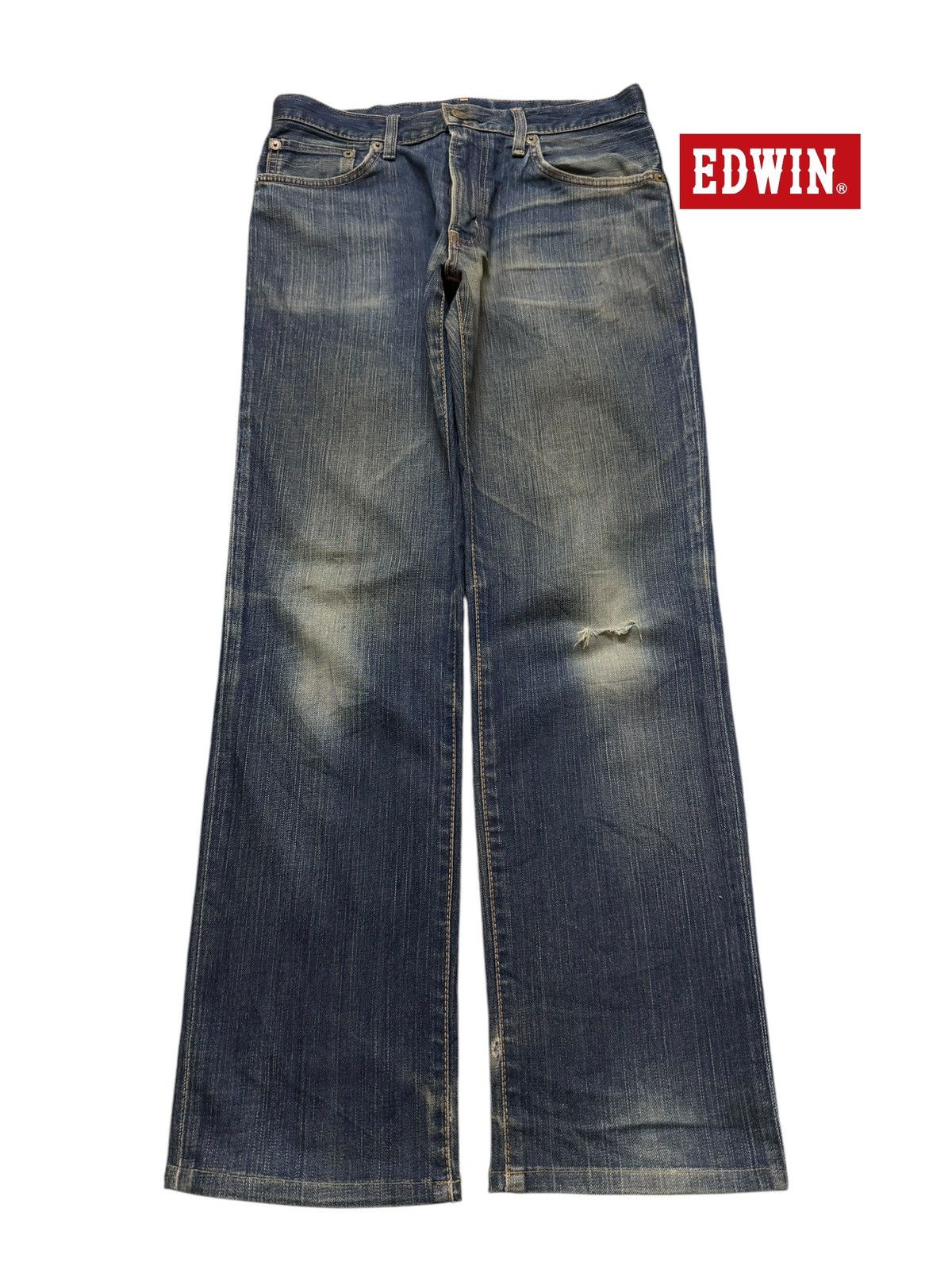 Edwin Vintage 90s Japan Edwin 503 Faded Distress Regular Loose Fit Size US 30 / EU 46 - 1 Thumbnail
