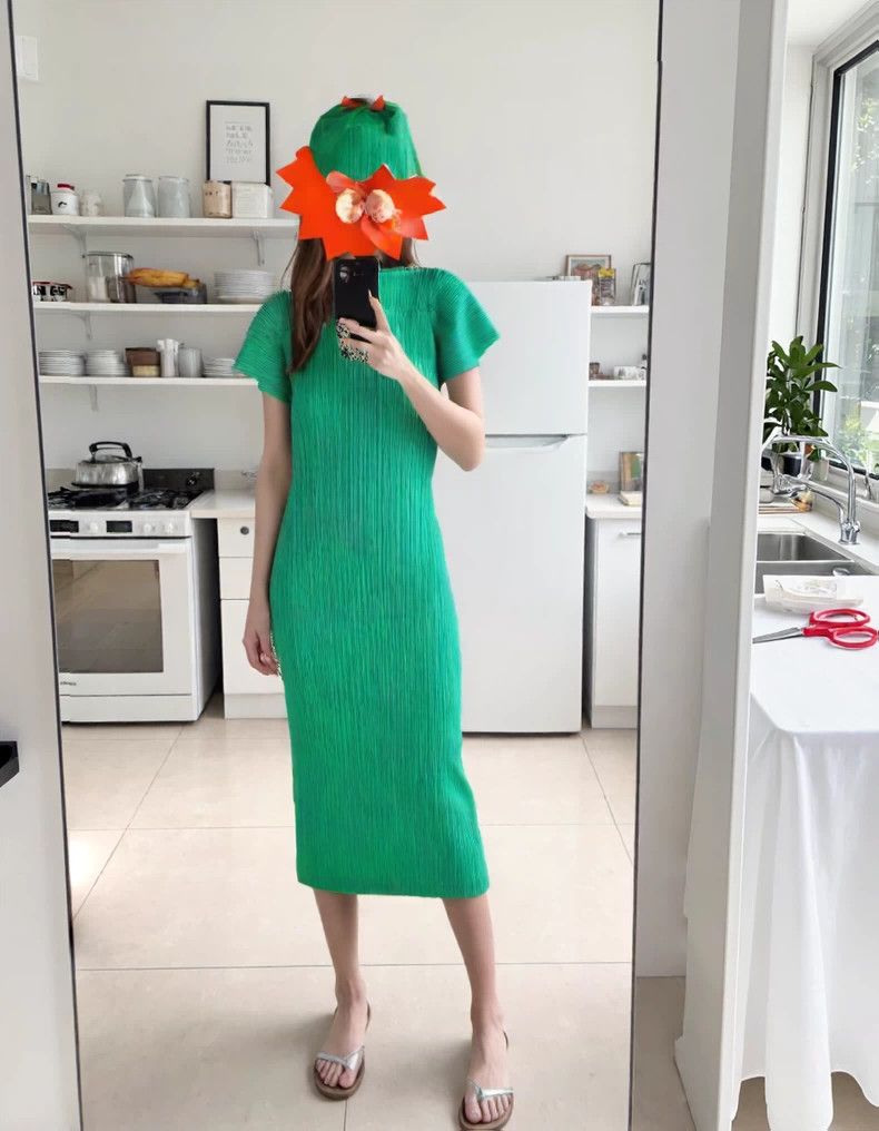 Issey Miyake Green pleated dress