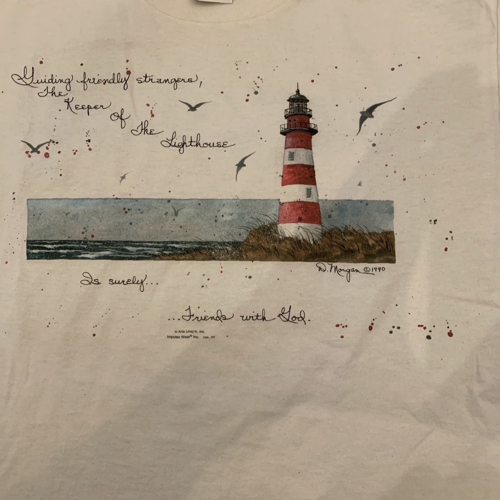 Fruit Of The Loom VINTAGE Fruit of the Loom Lighthouse T-Shirt Adult Medium White 90s Mens Size US M / EU 48-50 / 2 - 2 Thumbnail