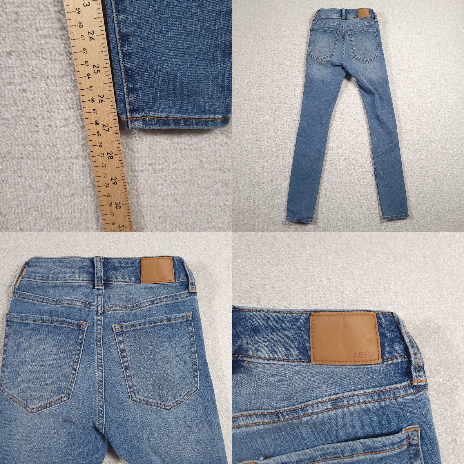 Vintage Aéropostale Jeans Womens 00 Short High Rise Skinny Jegging Distressed Stretch Denim Blue Leather? Size 24" / US 00 / IT 34 - 8 Thumbnail