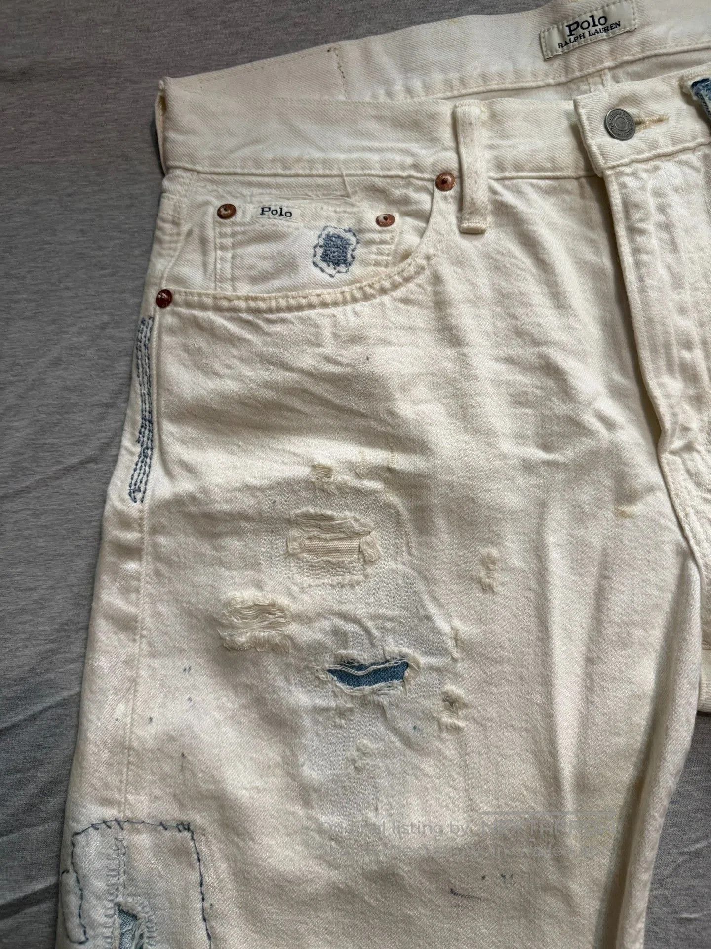 Polo Ralph Lauren Polo Washed Indigo Patch Distressed White Denim Shorts. Size US 32 / EU 48 - 3 Thumbnail