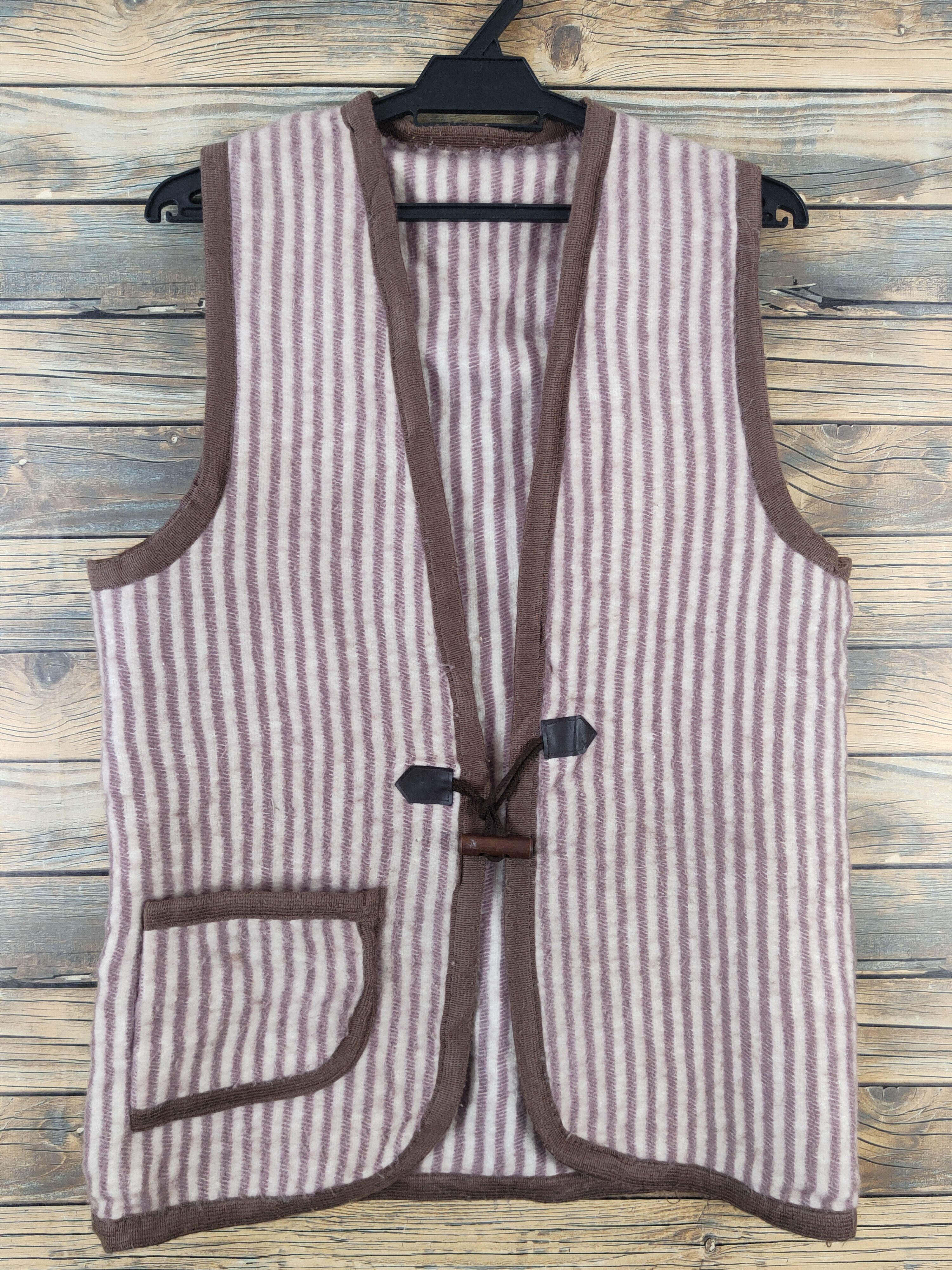 Japanese Brand × Vintage Vintage Japanese Brand Brown Stripe Wool Toggle Vests Size M / US 6-8 / IT 42-44 - 1 Thumbnail