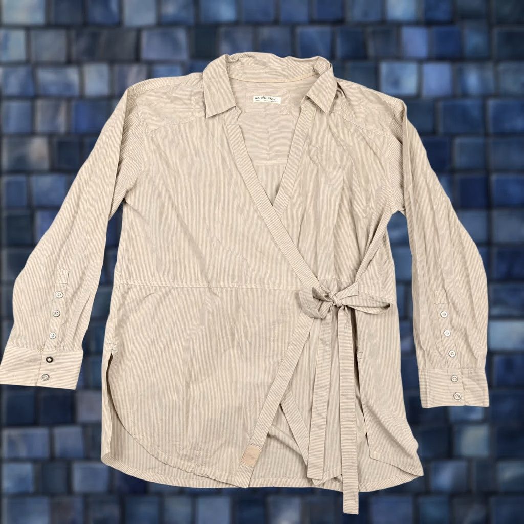 Free People Free People Blouse Womens L Beige The Striped Wrap Tunic Long Sleeve Top Size L / US 10 / IT 46 - 1 Thumbnail