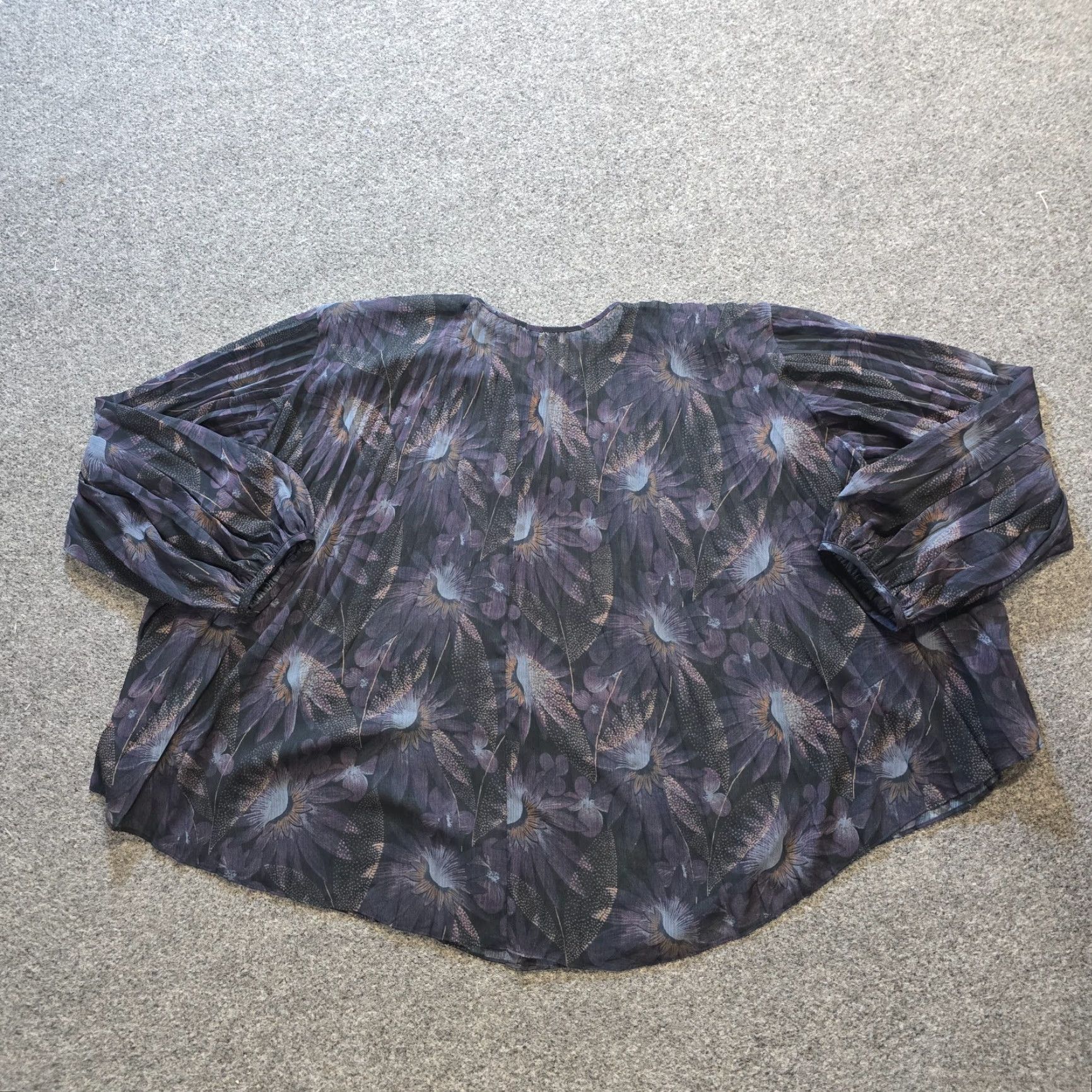 Vince Vince Top Womens Medium Black Blue Floral Silk Sheer Pleated Oversized Casual Shirt Blouse Womens" Size M / US 6-8 / IT 42-44 - 7 Thumbnail