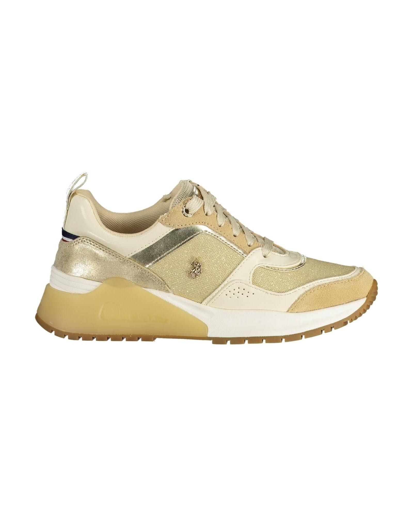 image of U S Polo Assn Polyester Sneaker With Contrasting Details in Gold, Women's (Size 5)