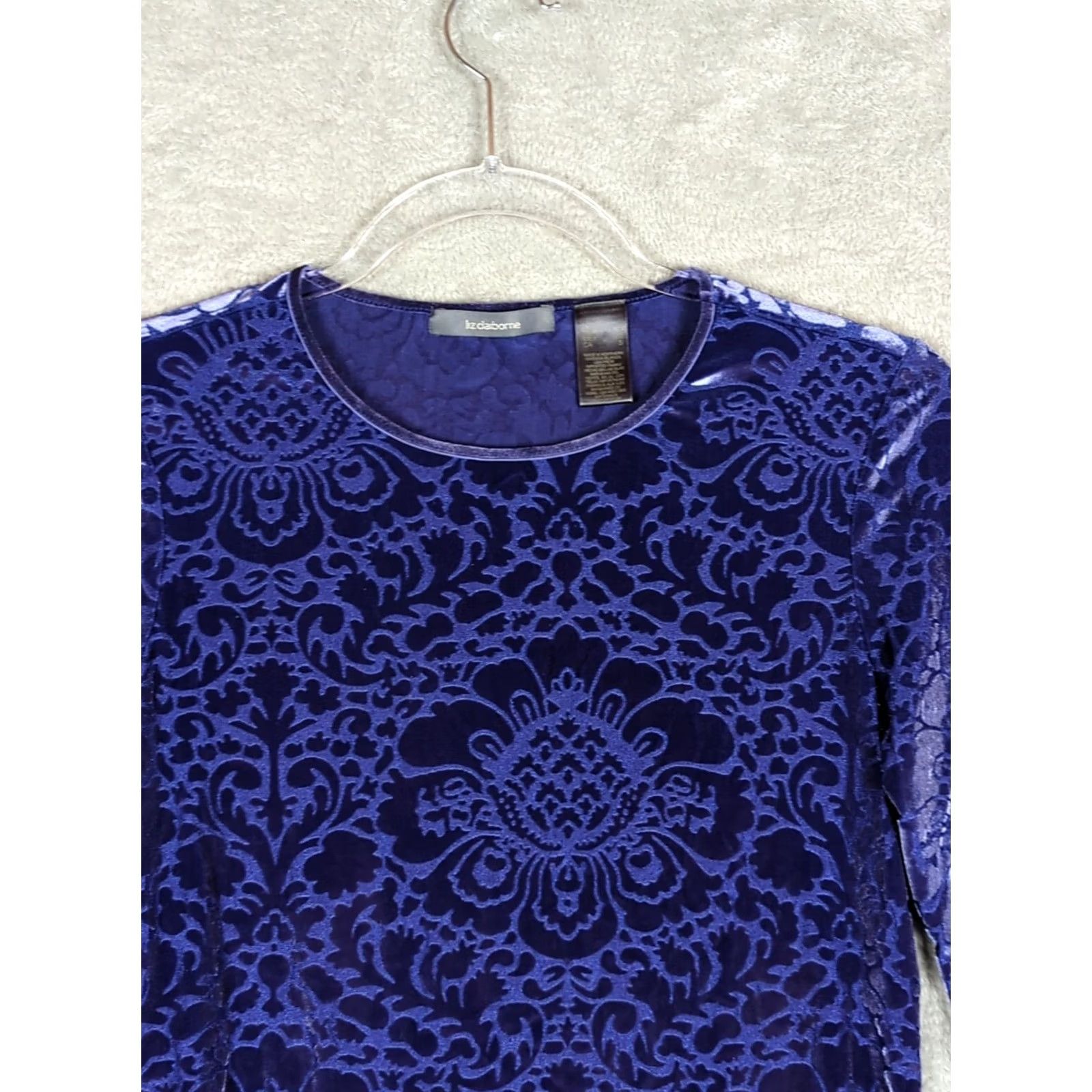 Liz Claiborne VINTAGE Liz Claiborne Blouse Shirt Purple FairyGrunge Velvet Burnout Long Sleeve S Women's Bohemian Whimsigoth 90s Holiday Rock Size S / US 4 / IT 40 - 3 Thumbnail