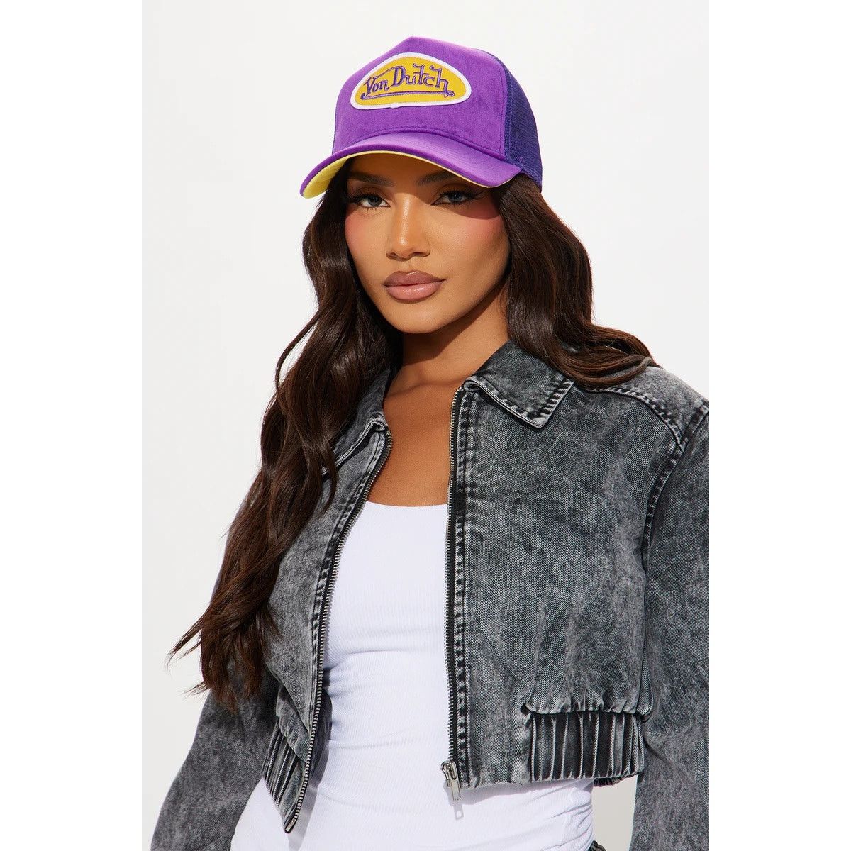 Von Dutch Von Dutch Trucker Hat Purple & Yellow Velvet Snapback Cap Size ONE SIZE - 6 Thumbnail