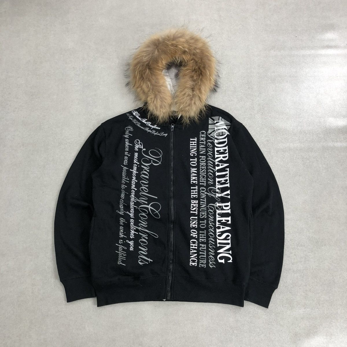 2000s Beaumont Carr Grunge Gothic Punk Poem Fur Zip Hoodie