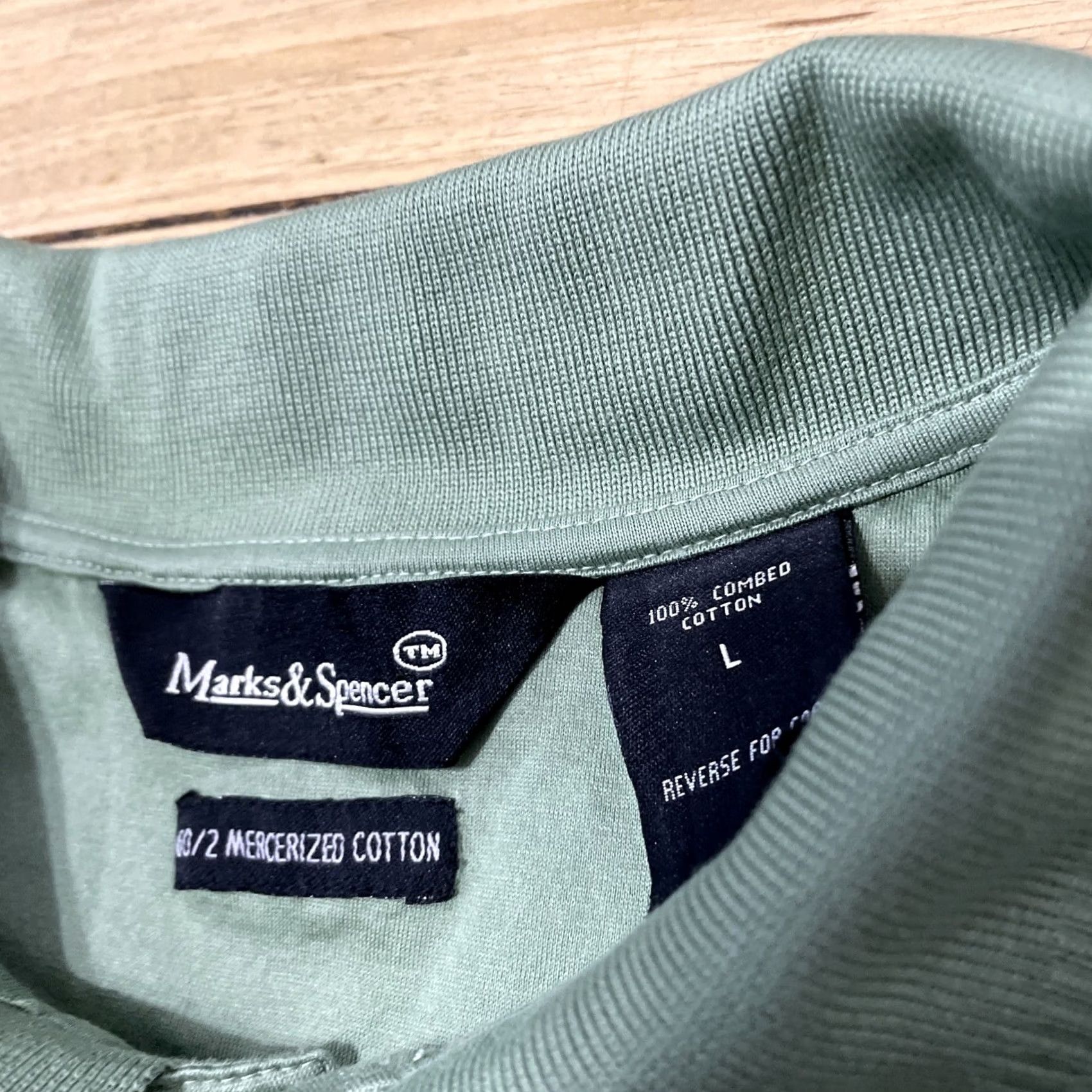 Marks & Spencer MARKS & SPENCER Polo Shirt Men L Green Stretch 60/20 Cotton Polo Shirt L Green, Short Sleeve, Premium, Casual, Classic, Preppy, Sports Mens Size US L / EU 52-54 / 3 - 3 Thumbnail