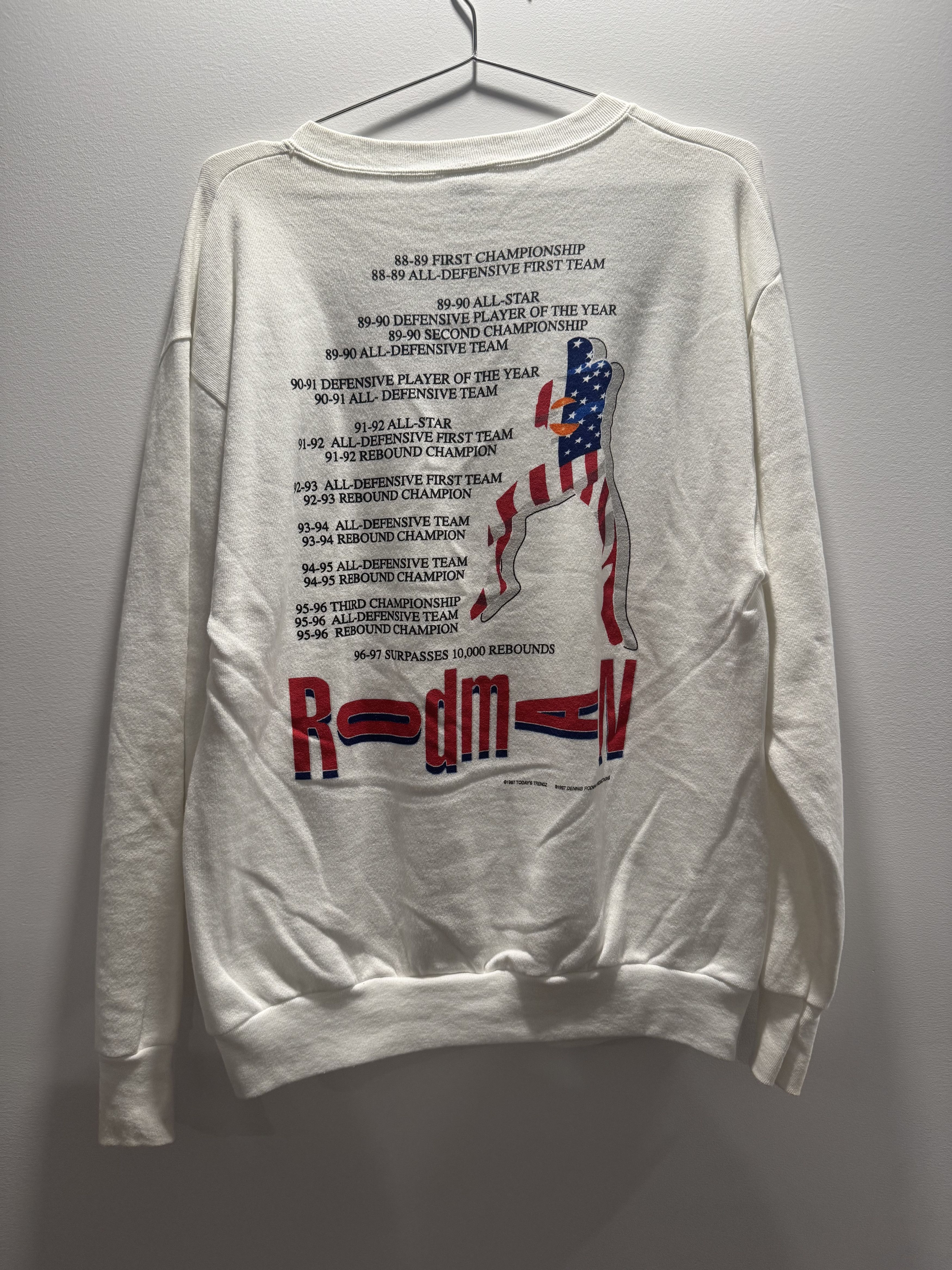 Vintage Vintage Dennis Rodman Sweatshirt Chicago NBA Stats Crewneck Size US XL / EU 56 / 4 - 2 Thumbnail