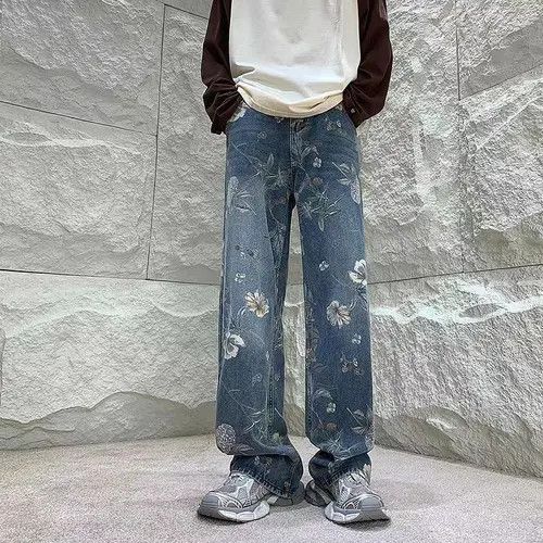 Japanese Brand × Jean Vintage washed all over printed jacquard wide leg jeans Size US 32 / EU 48 - 2 Thumbnail