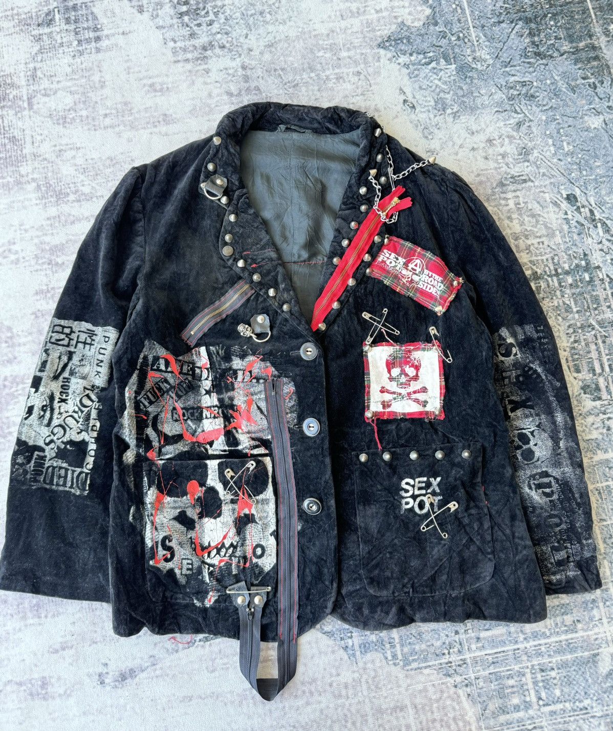 Vintage Sex Pot Revenge Punk Chains Pins Riot Poem Blazer Jacket Size US M / EU 48-50 / 2 - 1 Thumbnail
