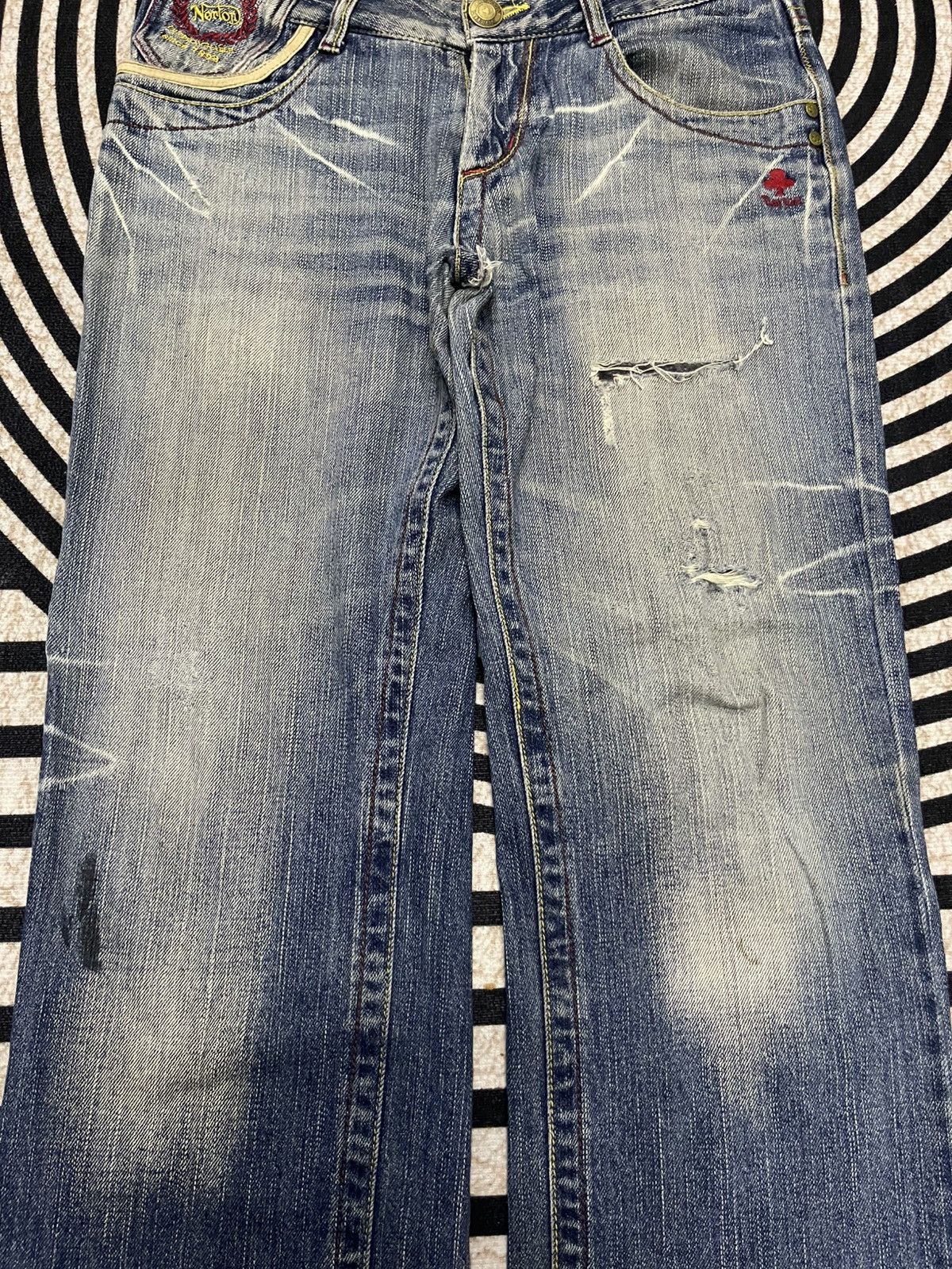 Norton 2000s NORTON DENIM DISTRESSED JEANS EMBROIDERED LOGO Size US 32 / EU 48 - 5 Thumbnail