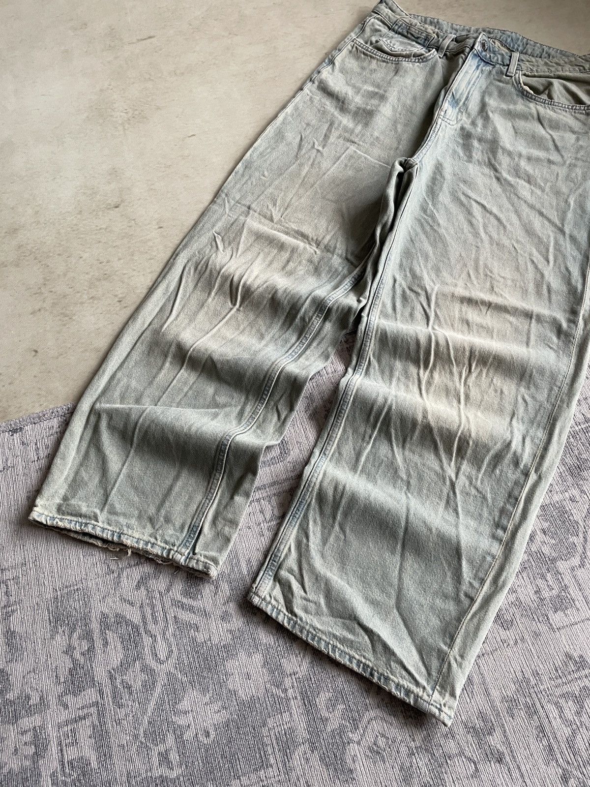 Vintage Avant Garde Mud Washed Baggy Wide Faded Flared Denim Jeans Size US 32 / EU 48 - 5 Thumbnail