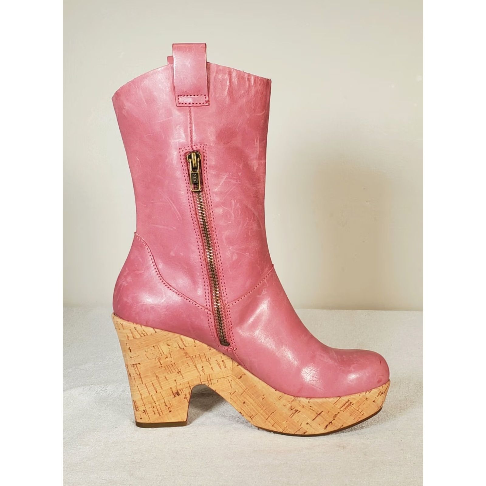 Pinko Kork-Ease Platform Boots Women's US 7 Pink Leather Cork Heeled K7045 Size US 7 / IT 37 - 4 Thumbnail