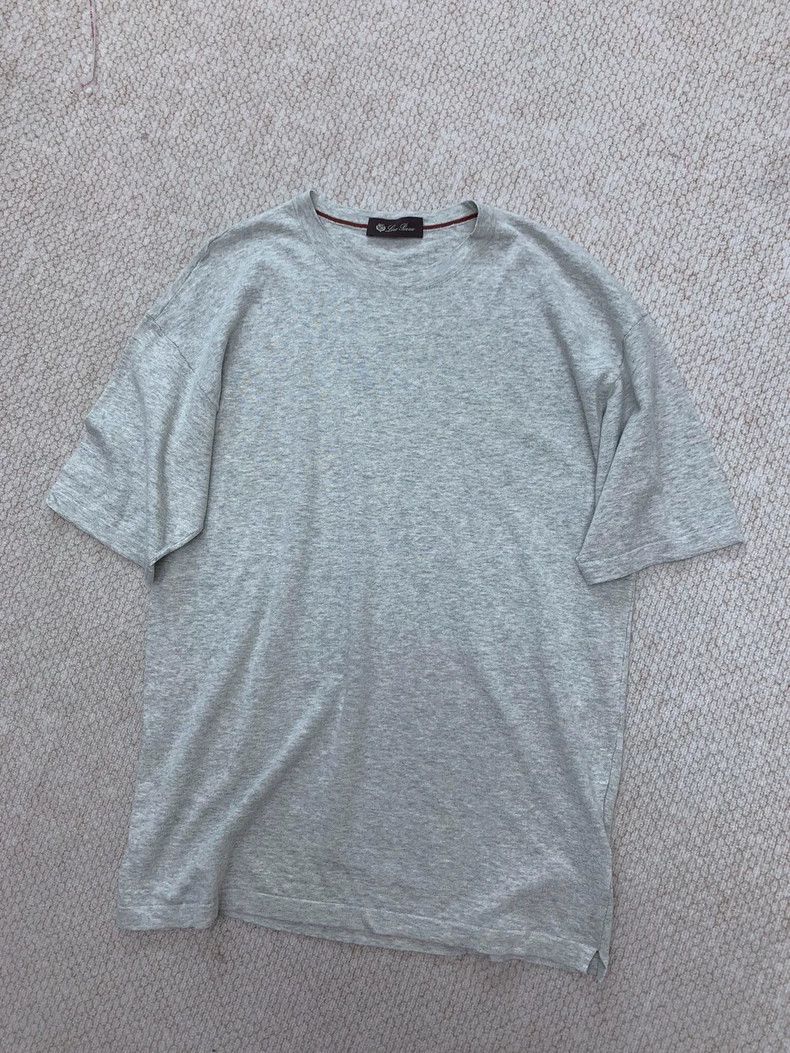 Loro Piana LORO PIANA Light grey cotton knitted solid round neck T-sh Size US L / EU 52-54 / 3 - 4 Thumbnail