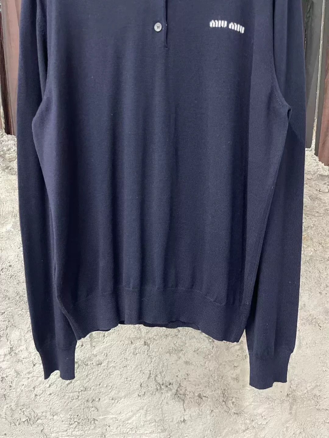 Miu Miu Miu Miu 24SS Navy Knit Long-Sleeve Polo Size US S / EU 44-46 / 1 - 4 Thumbnail