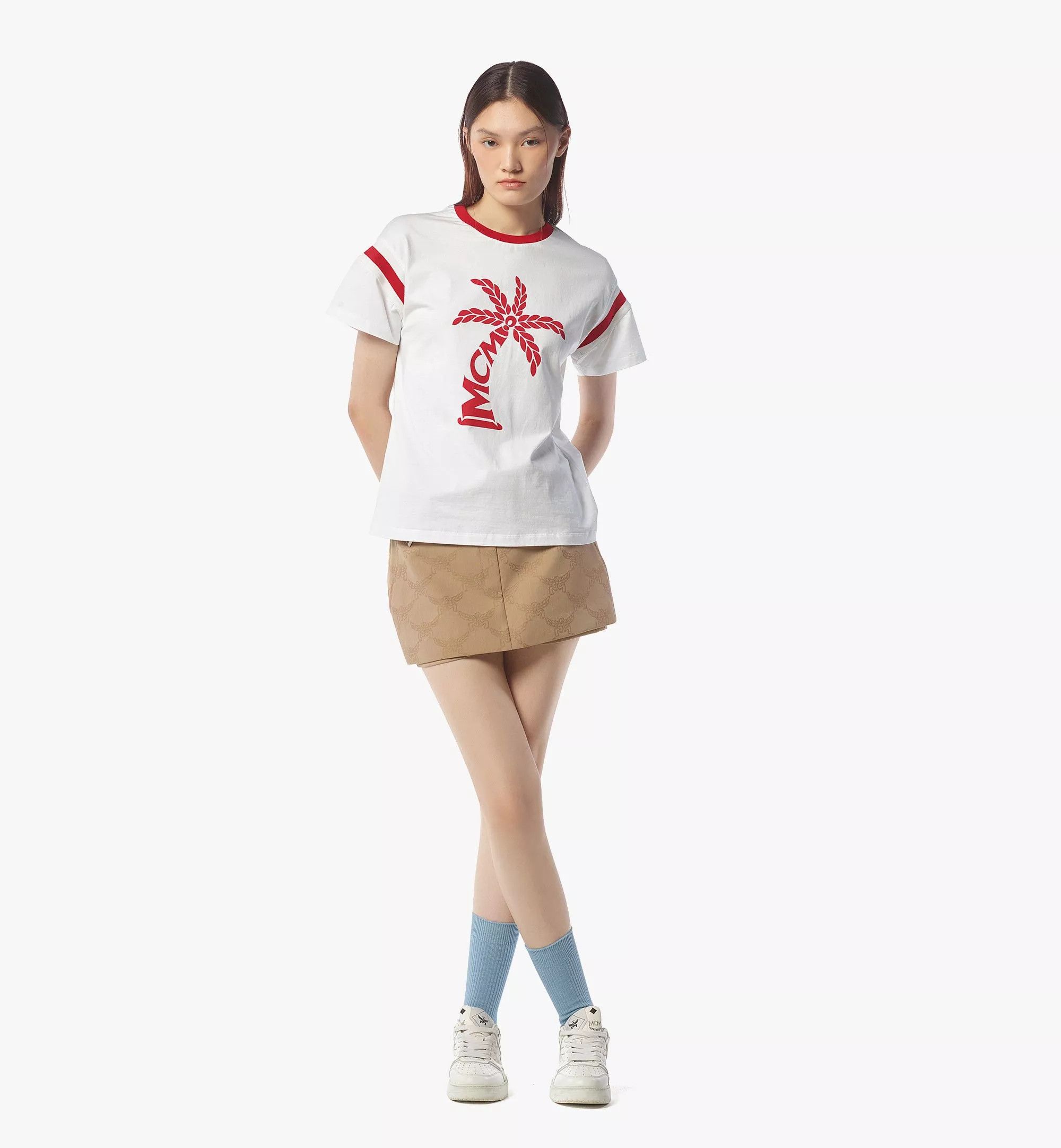 MCM o1mt1gz0126 Palm Logo T-Shirt in White/Red Size M / US 6-8 / IT 42-44 - 2 Thumbnail