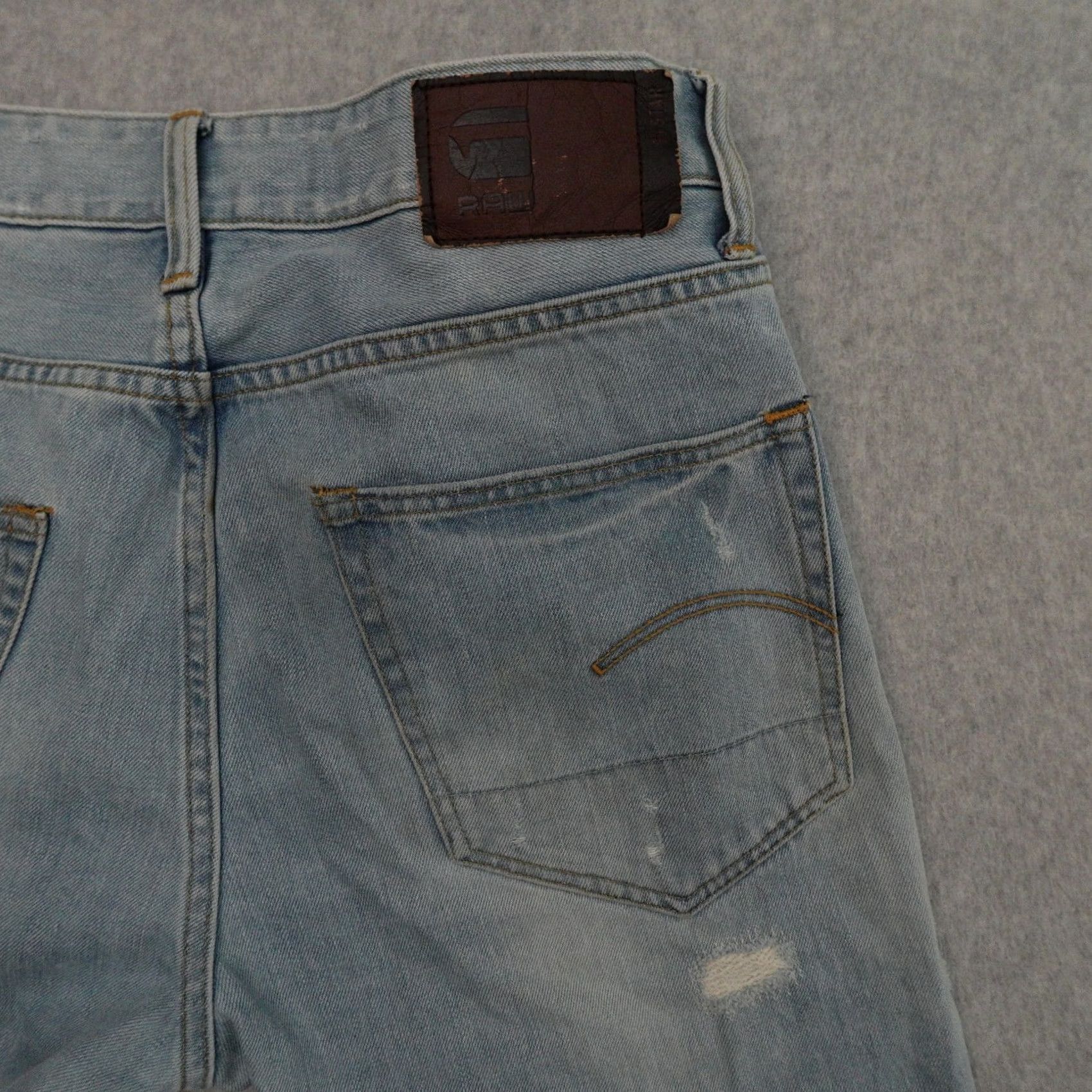 G-Star G-Star Jeans Slim 31 (31X29) Deconstructed 3301 Blue Denim Men Regular Fit 29in Inseam Jeans Size US 31 - 3 Thumbnail