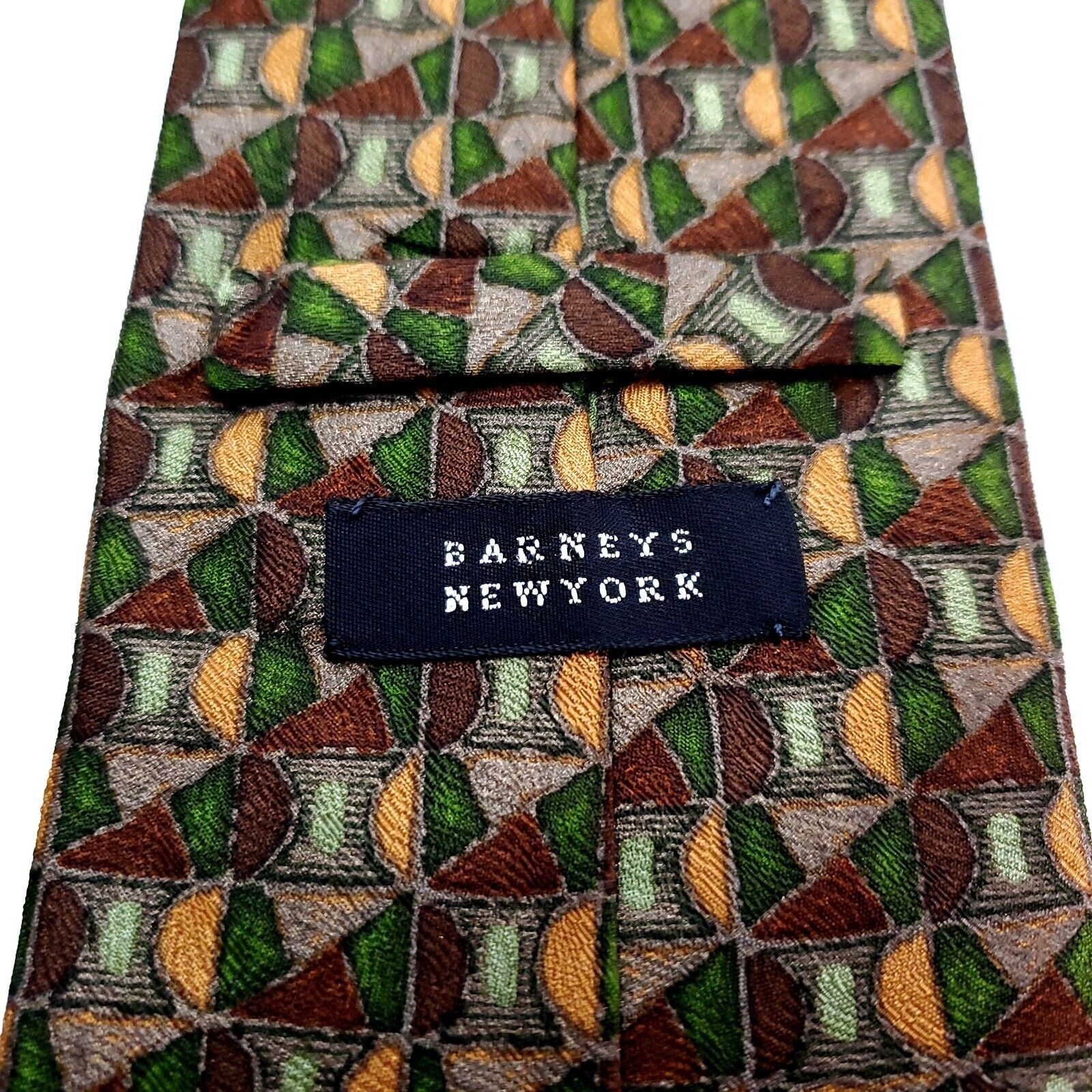Barneys New York Barney's New York Brown Green Geometric Abstract Short Silk Size ONE SIZE - 3 Thumbnail