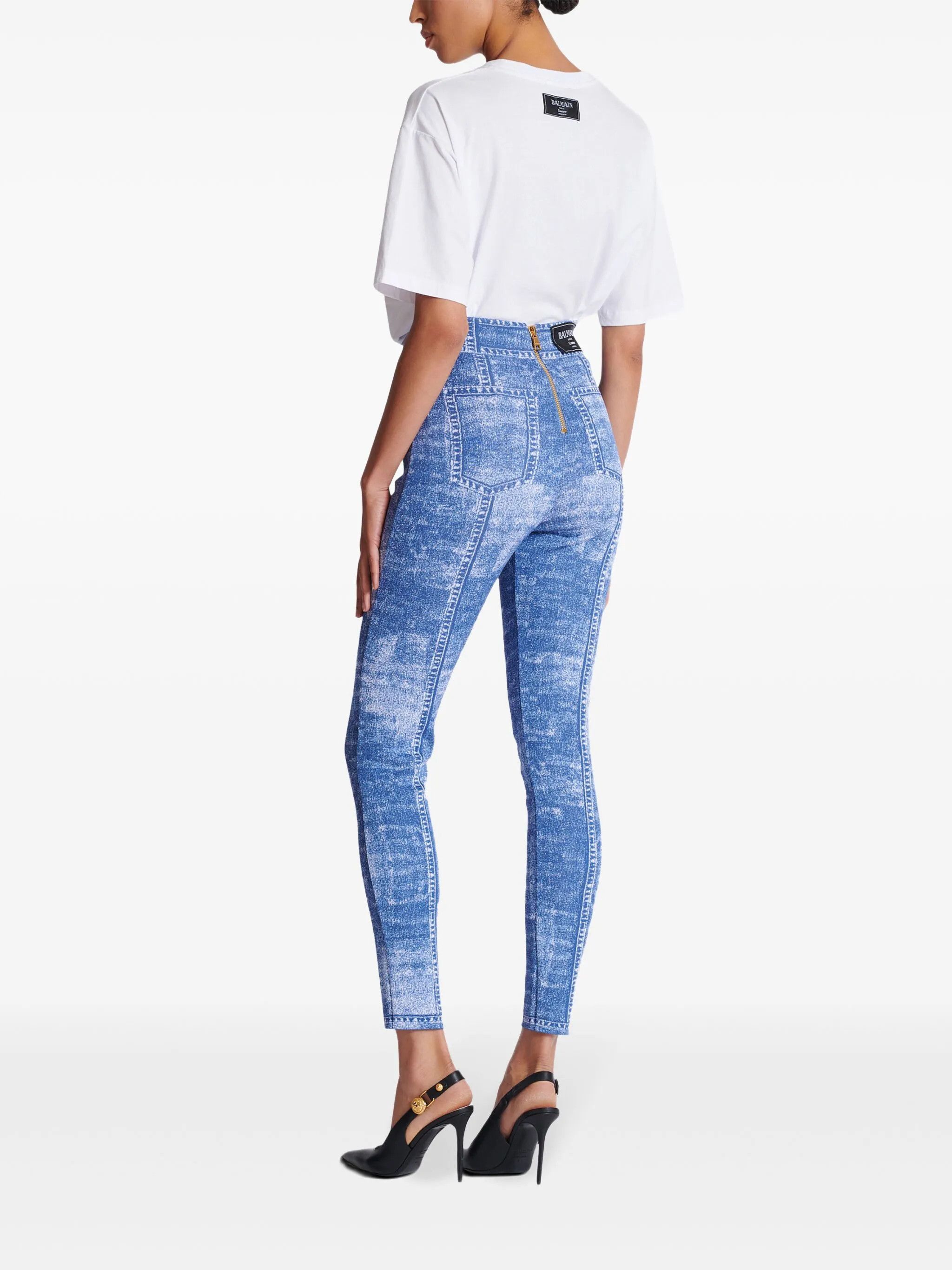 Balmain o1srvl11e1125 Jacquard Leggings in Blue Size 25" / US 0 / IT 36 - 4 Thumbnail
