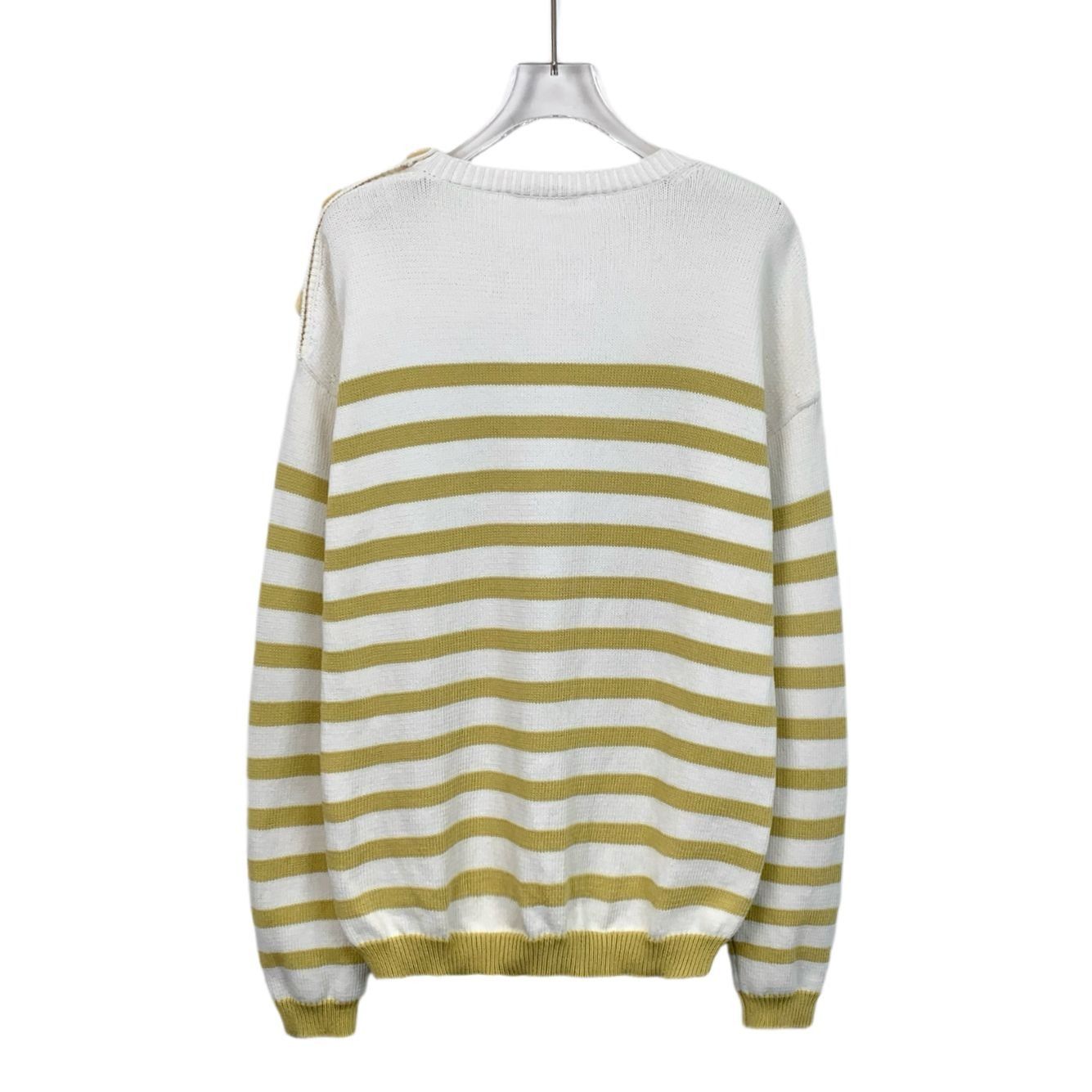 Max Mara MaxMara White & Yellow Striped Cotton Blend Sweater With Emb Size L / US 10 / IT 46 - 8 Thumbnail