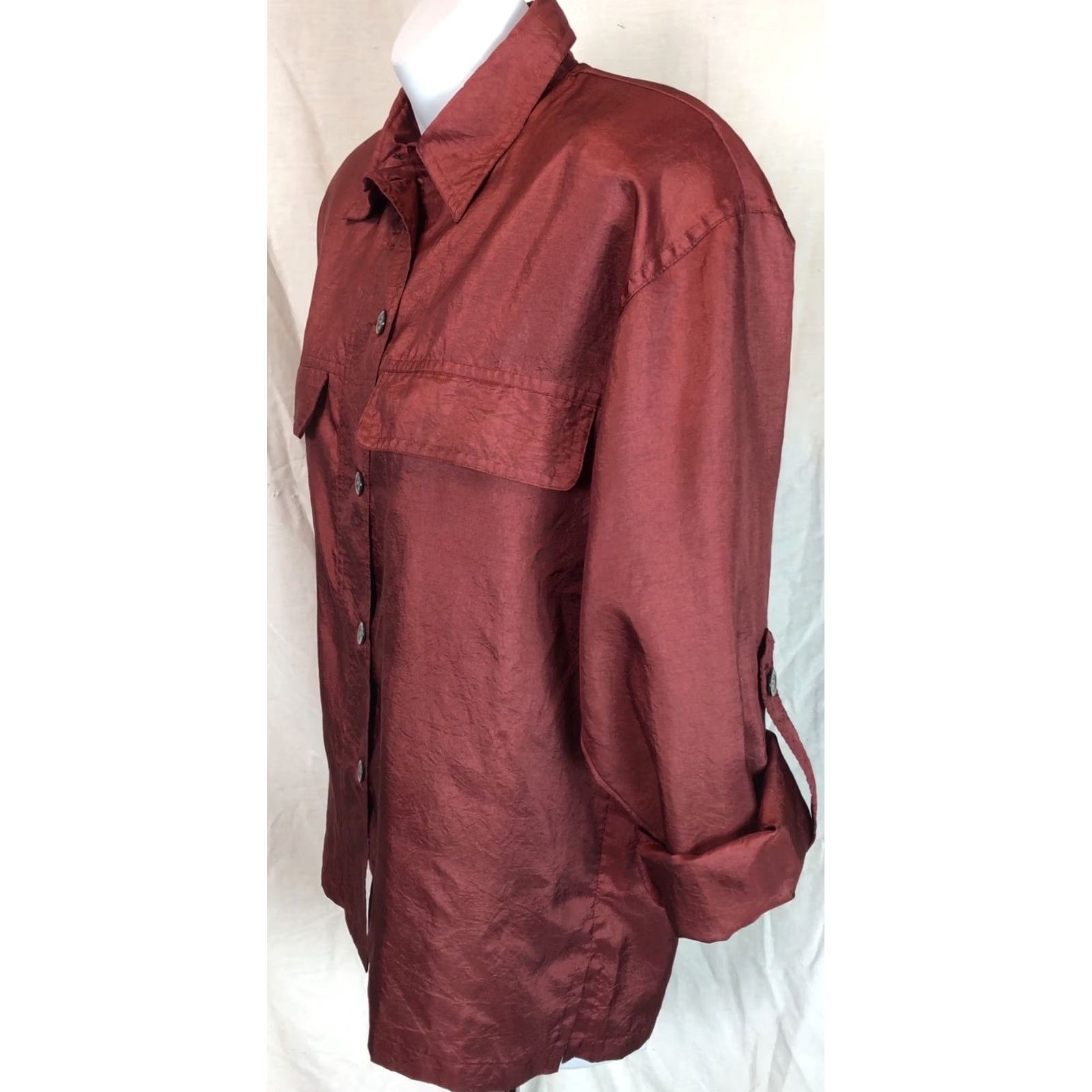 Joseph VINTAGE Josephine Blouse Shirt Womens 6 Rust Roll Tab Long Sleeve Button Front Pockets Brown 38 Chest 24 Length Size M / US 6-8 / IT 42-44 - 4 Thumbnail