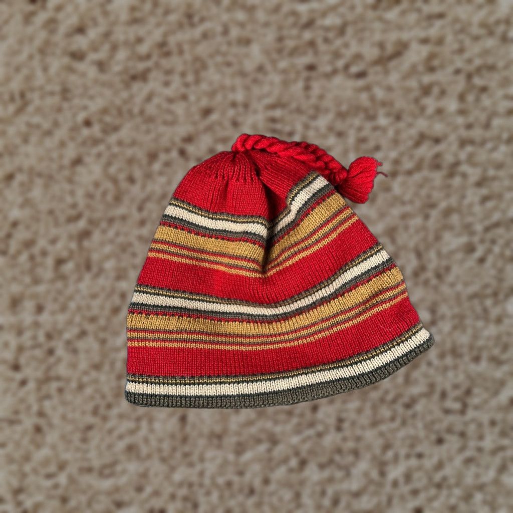 Vintage Beanie Toque Adult One Size Red Beige Stripe Knit Lined Wool Blend Tassel Hat Men Wool Knit Beanie Striped Outdoor Casual Winter 90s Size ONE SIZE - 1 Thumbnail